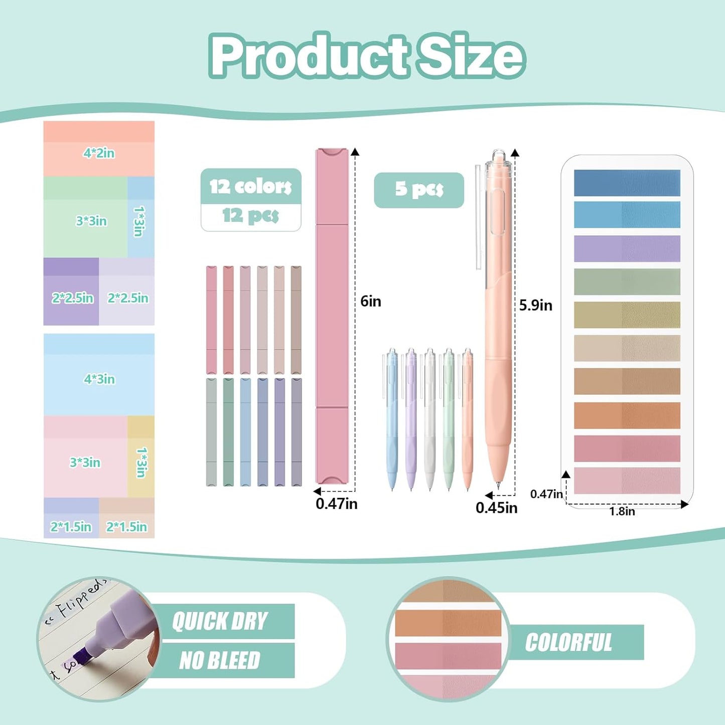 Jutom 38 Pcs Book Annotation Kit Aesthetic Highlighters Gel Pens Set Sticky Notes Tabs Markers Dual Ended Highlighter Quick Dry Ink Pens for Office Annotating Books(Light Color,Square)