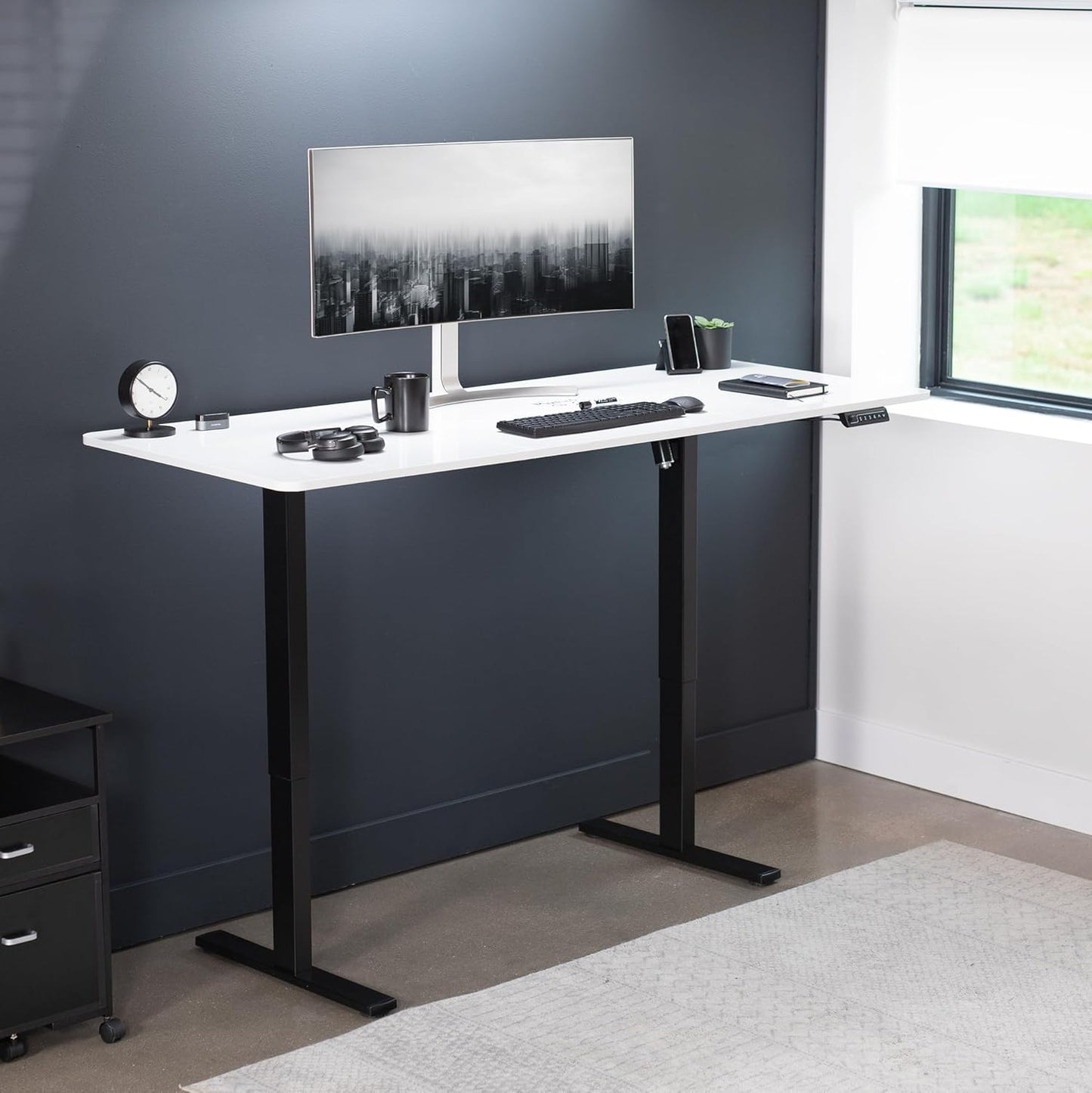 VIVO Electric Dry Erase 71 x 30 in Standing Desk, Memory Height Adjustment, 1B Series, Whiteboard Top Black Frame, DESK-KIT-1B7WE