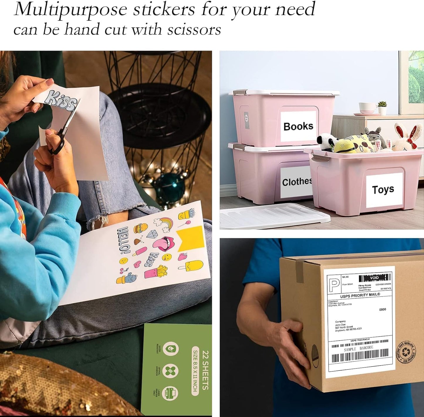 2500 Full Sheets Sticker Paper for Laser & Ink Jet Printers, 8.5" x 11" Full Sheet Address Shipping Label, 2500 Sheets 2500 Labels