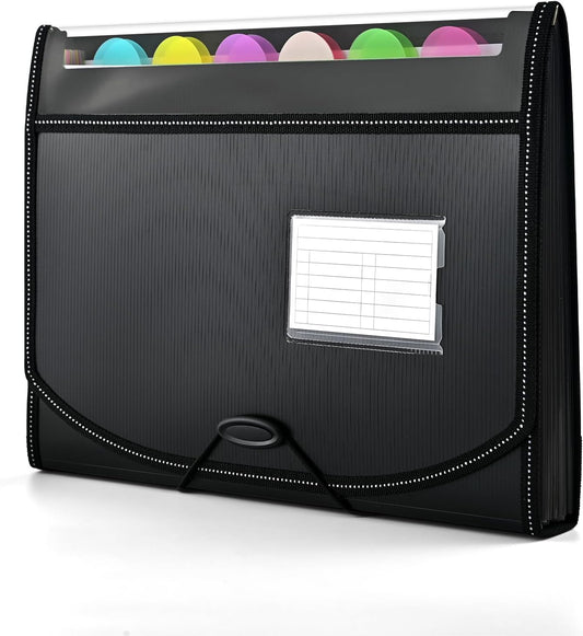12-Pocket-Expanding File-Folder,Accordion-File-Organizer, A4/US Letter Size Paper Receipt Organizer Accordian Filing Folders (Black-C-12 Pockets)
