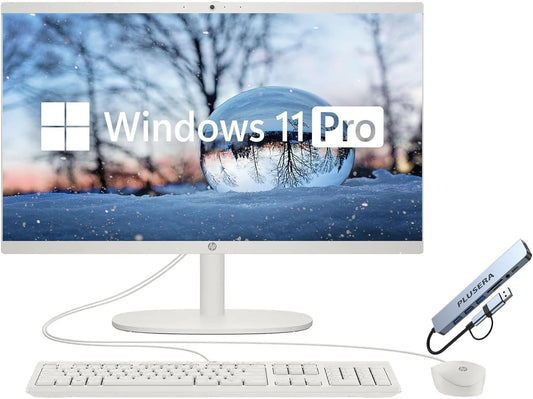 HP 21.5" FHD All-in-One Desktop Computer, 32GB RAM 1.5TB Storage (1TB SSD+512GB Docking Station Set), Dual-Core Intel Celeron, Windows 11 Pro with Microsoft Office Home & Business Included, Snow White