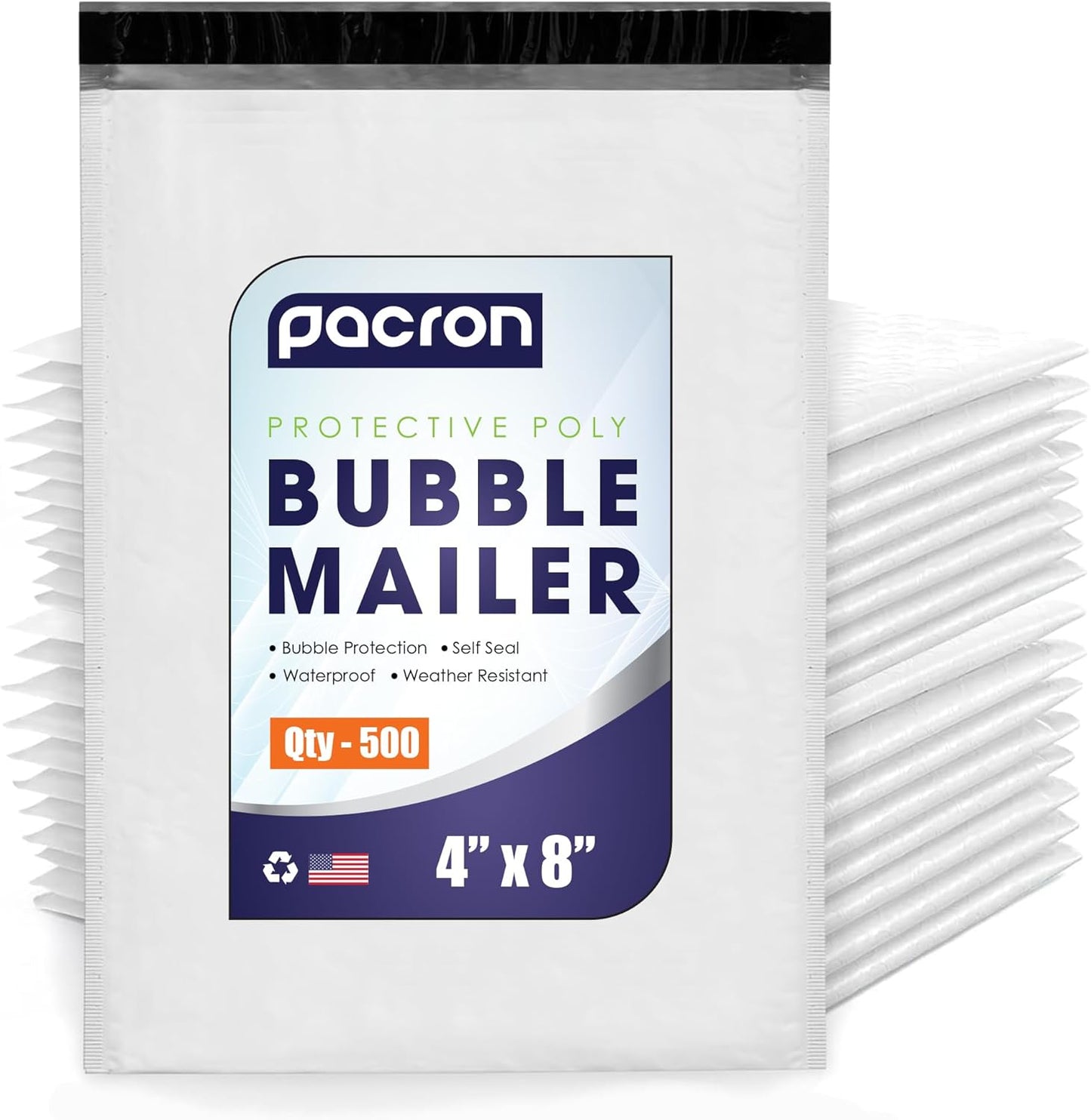 500-Pack Waterproof Poly Bubble Mailers 4 x 8 - Thick, Durable, Instant Seal Envelopes with Strong Adhesive - Protective Shipping Mailers for Jewelry, Cosmetics, SD Cards, USB Cables