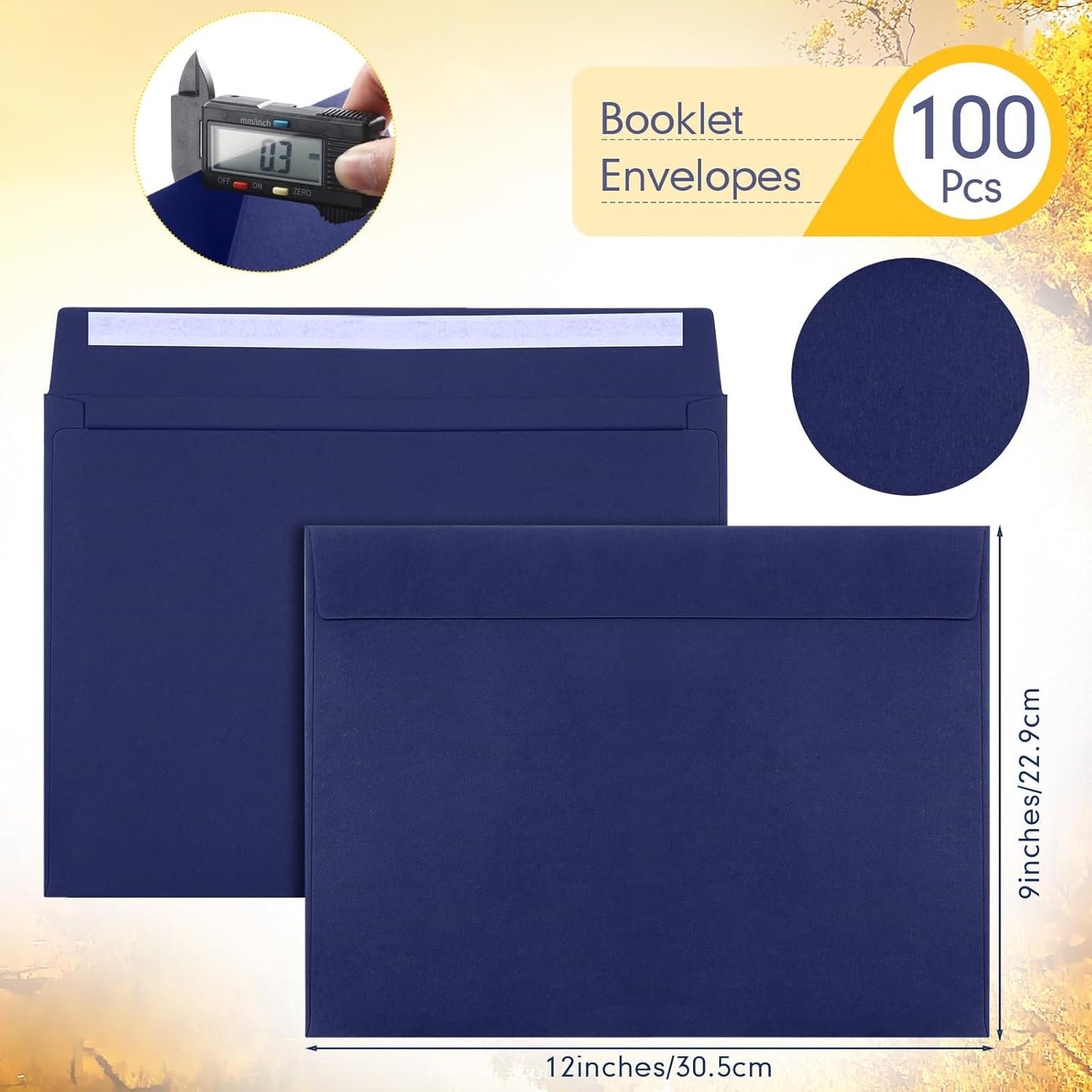 Crtiin 100 Pcs 9 x 12 Open End Booklet Envelopes 80 lb 120gsm Catalog Envelopes with Closure for Mailing Catalog Financial Document Magazine Pamphlet Business(Navy)