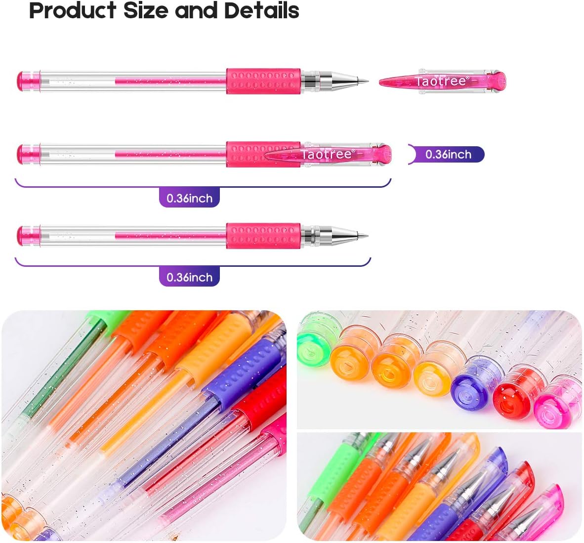 Taotree Glitter Gel Pens, 32 Colors Neon Glitter Pens Fine Tip Art Markers Set 40% More Ink Colored Gel Marker for Adult Coloring Book, Kids Drawing Art Supplies, Scrapbook, Journaling, Sparkle Gifts
