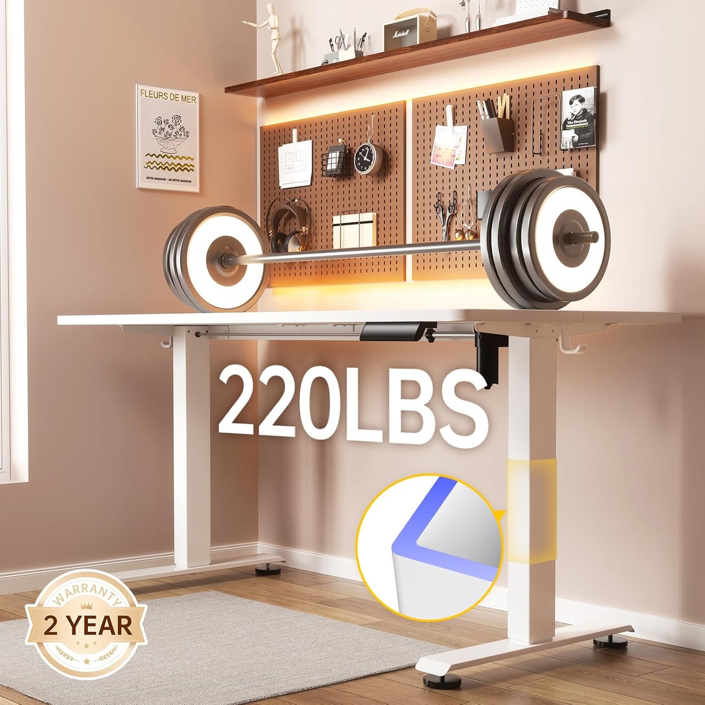 Veken 63x27.6 Inch Large Electric Standing Desk, 4 Memory Heights Adjustable,Sit to Stand Up, Work Home Office Computer Table for Walking Pad, Gifts for Dad, Wooden Desktop Desks, White