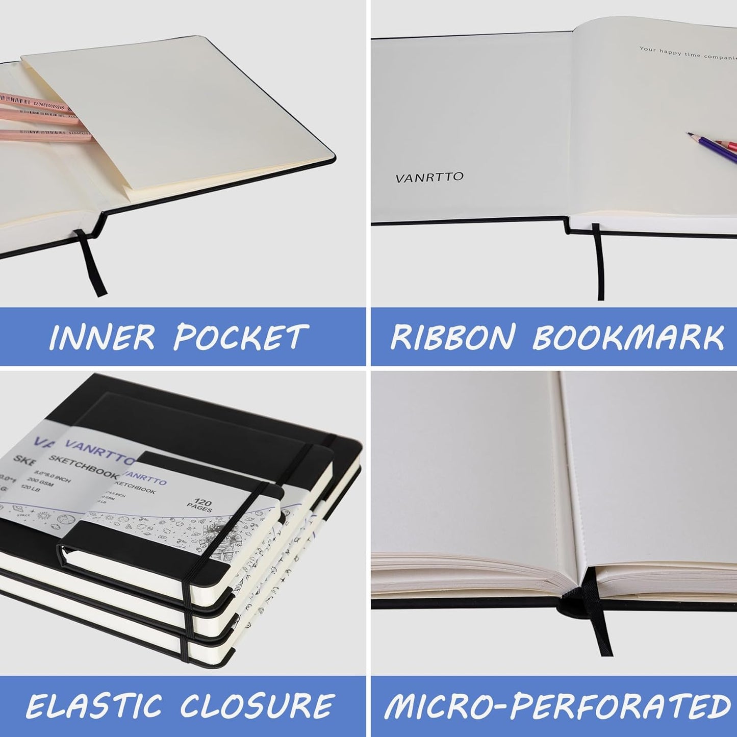 Hardcover Square Sketch Book, 120lb/200GSM Sketchbook Thick Drawing Paper for Marker Watercolor Pencil Mixed Media, Premium Drawing Notebook, Art Journal, 60 Sheets/120 Pages 8x8 Inch Sketch Pad