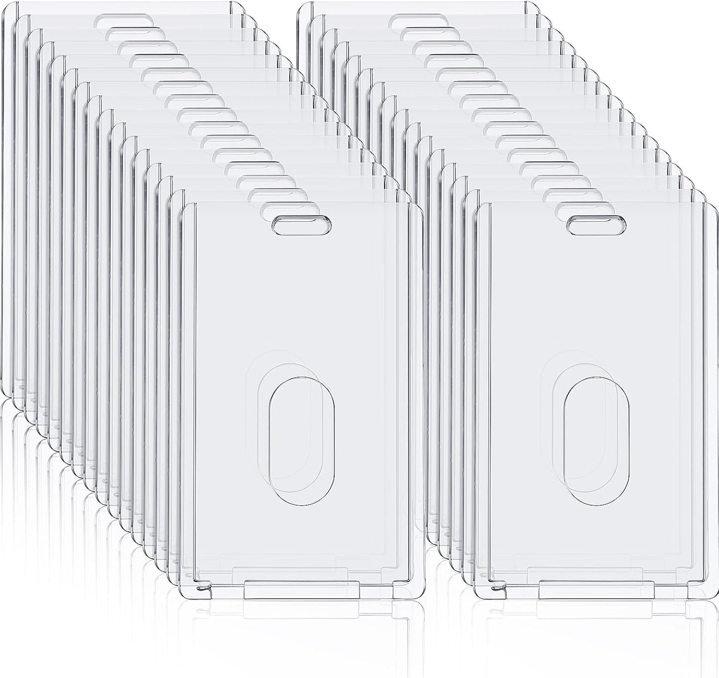Chinco 30 Pcs Vertical Acrylic Badge Holders Waterproof Clear ID Holder Heavy Duty Card Holder Plastic Protector Cover Transparent Badge Protector Vertical in Office Products