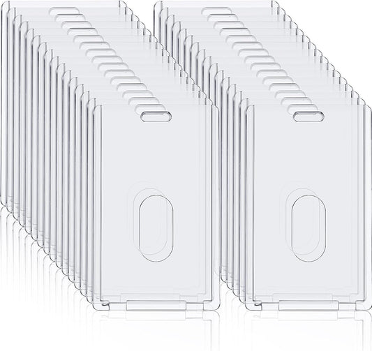 Chinco 60 Pcs Vertical Acrylic Badge Holders Waterproof Clear ID Holder Heavy Duty Card Holder Plastic Protector Cover Transparent Badge Protector Vertical in Office Products