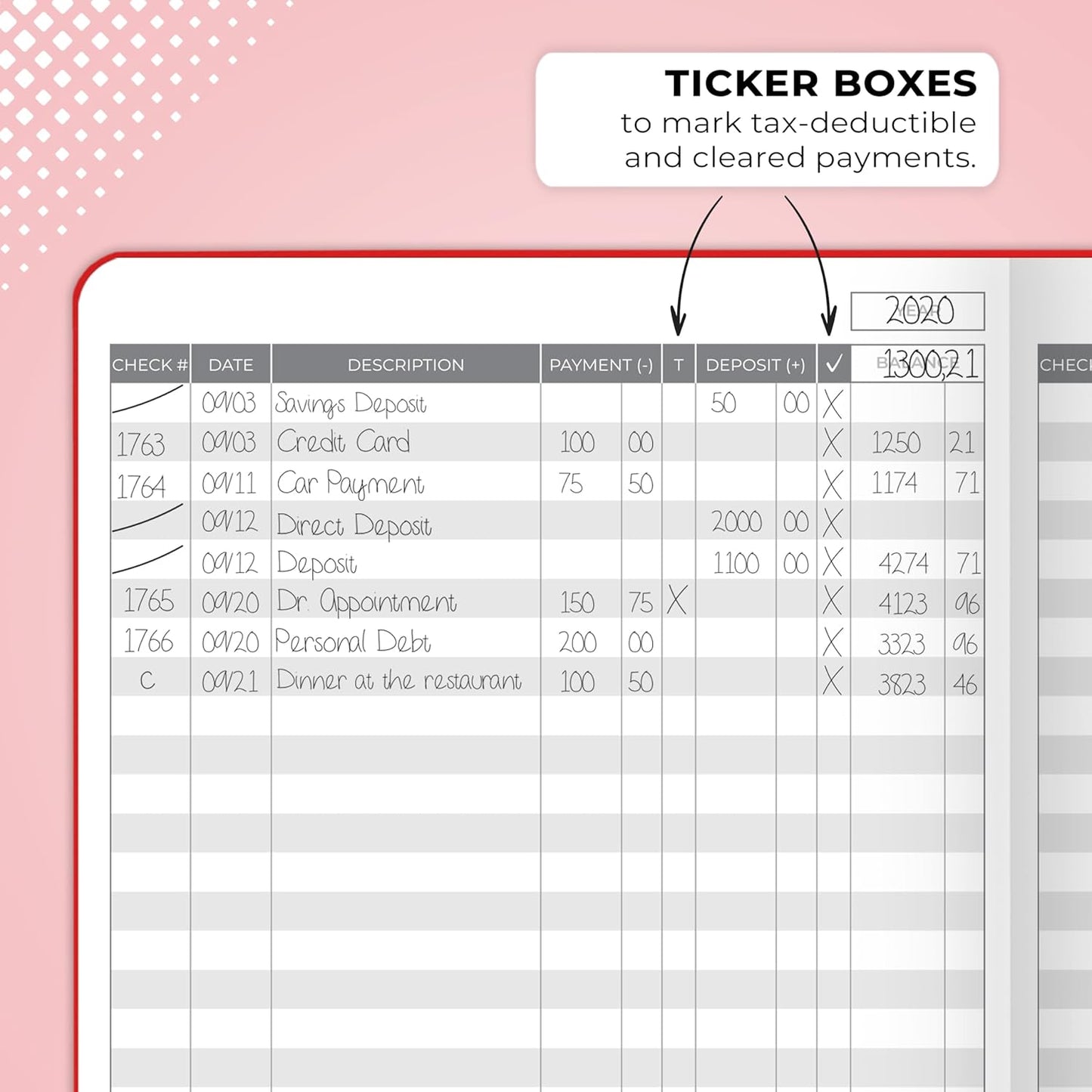 Clever Fox Check Register Book - Deluxe Transaction Register, Accounting Ledger Book, Checkbook Register & Checking Account Register Book for Personal and Work Use, A5 Hardcover - Red