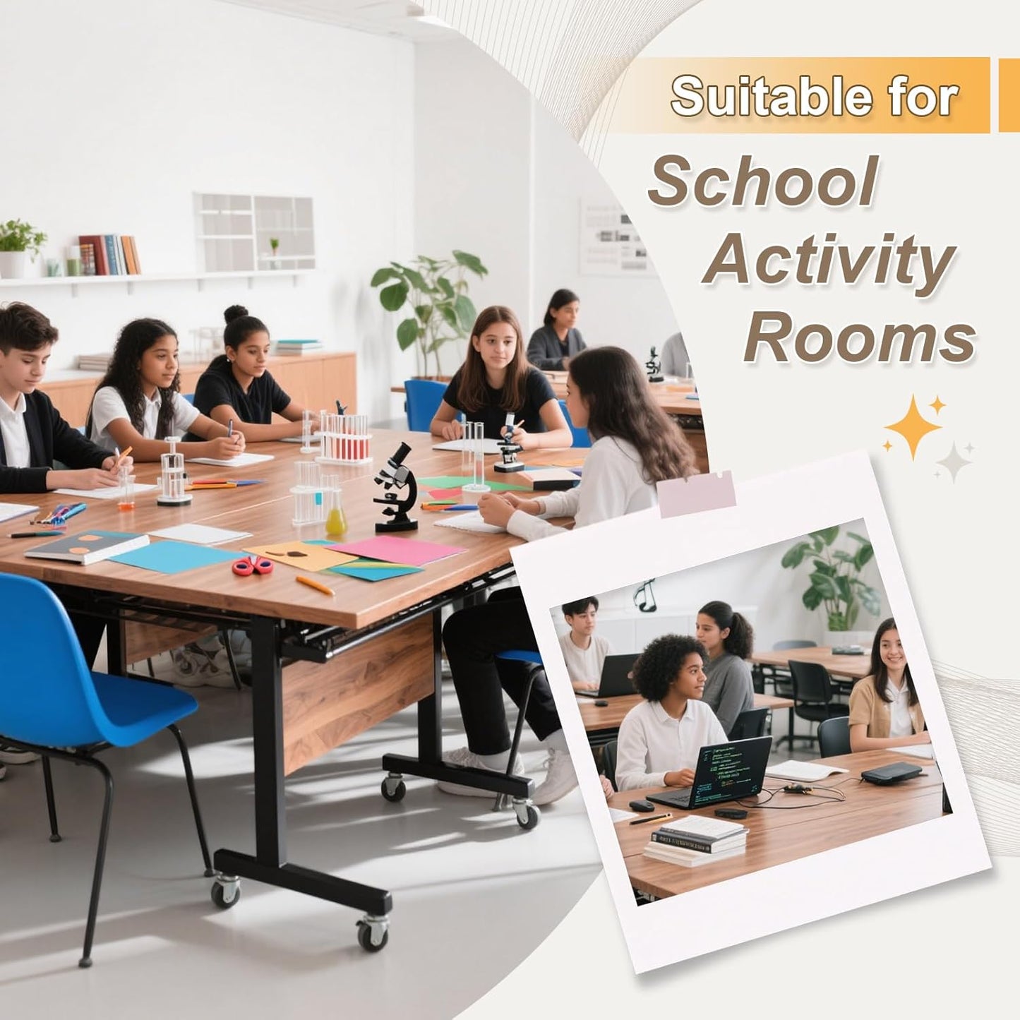 Conference Room Table with Silent Wheels, Mobile Folding Conference Table for 16 Person,Flip Top Office Training Tables with Walnuts Wood Tabletop, for School,Business Meeting Rooms (2 Pack 47in)