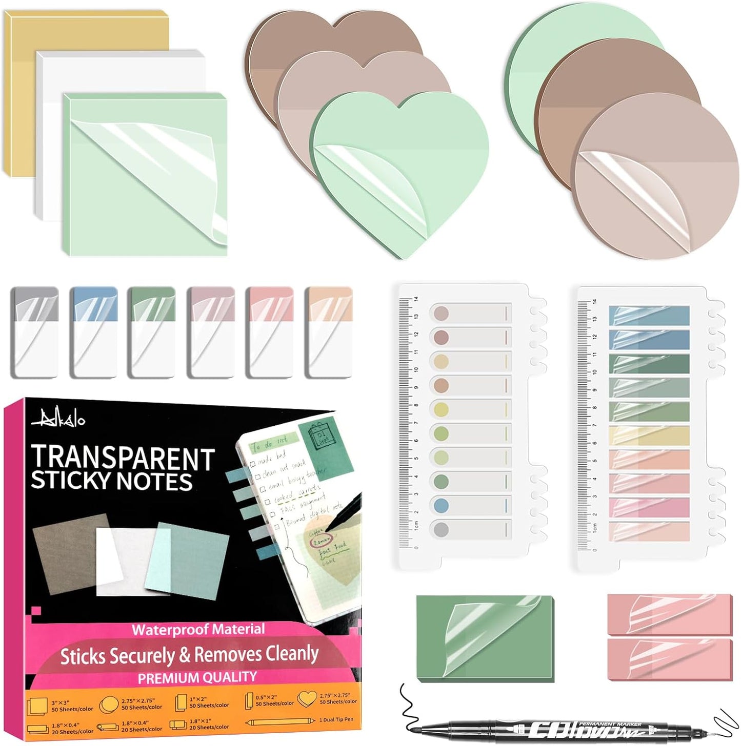 Transparent Sticky Notes,1120 Sheets Clear Sticky Notes with Pen, Waterproof Annotation Kit, Self-Adhesive Translucent Writable Index Tabs for Annotation Books, Bible Journaling Study Office School