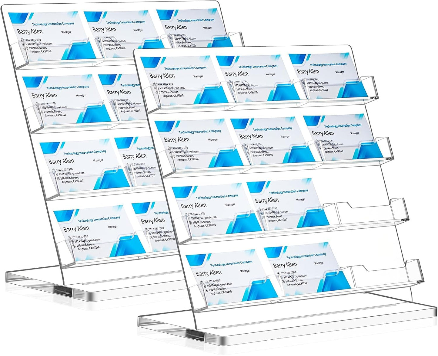 2 Pack Business Card Holder for Desk 12 Slots Freestanding Clear Acrylic Business Card Holder Display Stand Multiple Organizer for Office Meeting Exhibition Home