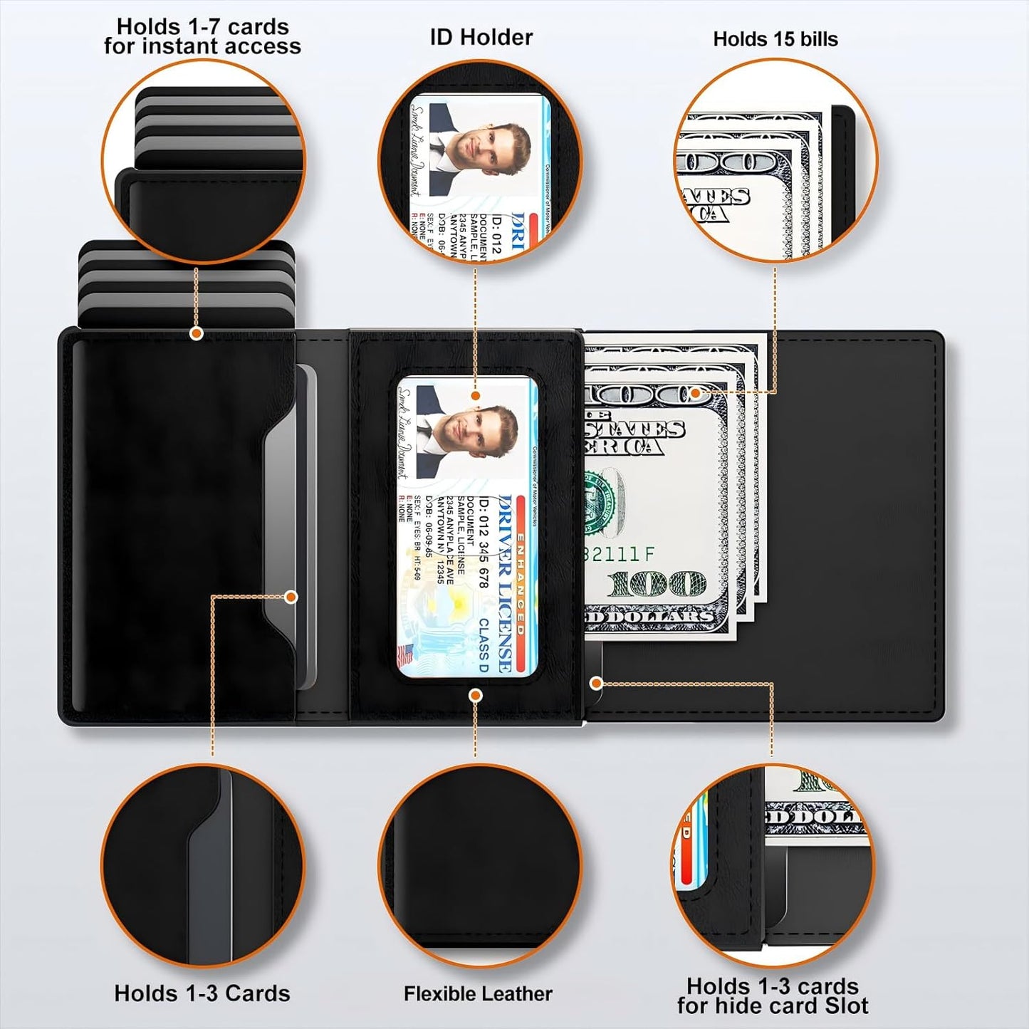 Mens Wallet Card Holder - Pop Up Aluminum Case, Premium Flexible Microfiber Leather, Smart Wallet for Men, RFID Blocking, Slim, Minimalist, Front Pocket - 9-14 Card Capacity | ID Window | Cash Slot