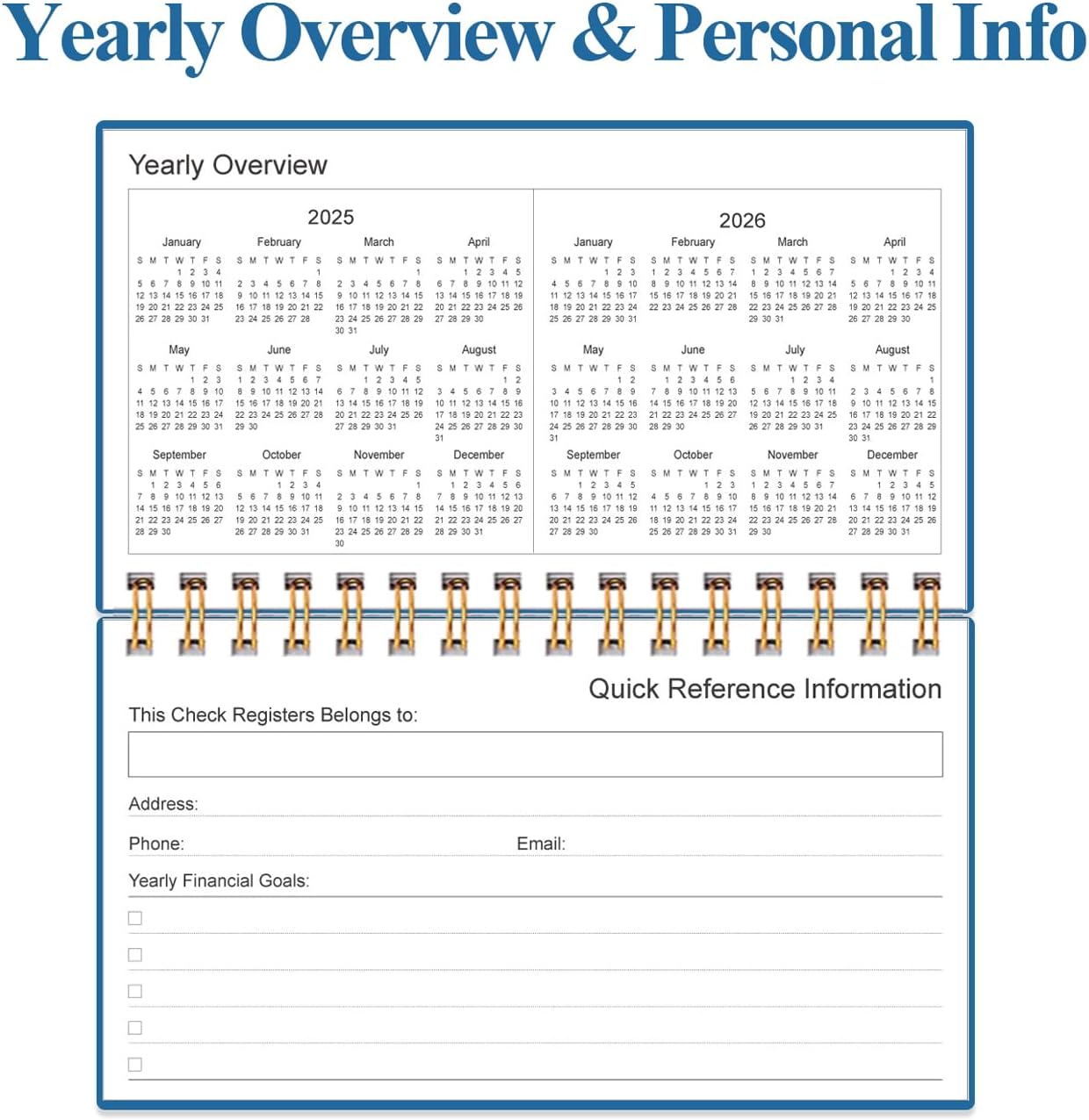 Check Registers for Personal Checkbook - A6 Blank Ledger Transaction Registers for Personal, Check Register Book for Checking and Saving Account, Deposit and Credit Card, 3,75" x 6.75", Blue