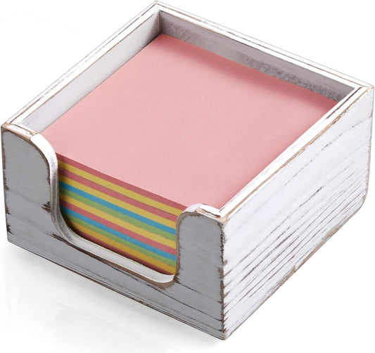 Wood Sticky Note Holder, White Washed Wooden Post It Note Dispenser for Office Desk Accessories, Self Stick Note Pad Holder, Memo Pad Holder Dispenser Organizer for School Office Desk Supplies