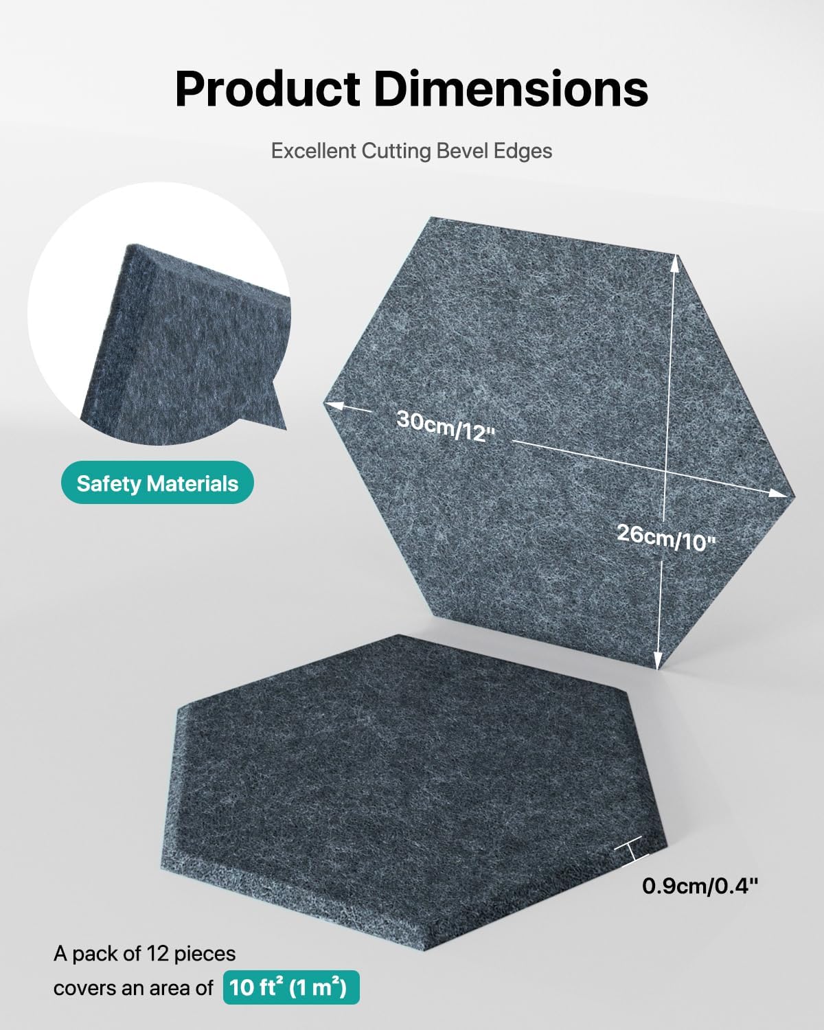 Soundsbay Acoustic Panels, 12 Pack Hexagon Soundproof Wall Panels High Density Sound Absorbing Panel, Sound Proof Foam Panels for Walls, Office, Reccording Studio, Ceiling 12" X 10" X 0.4"