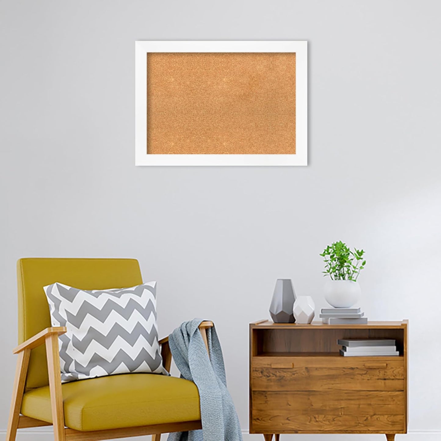 Amanti Art Natural Cork Board for Wall, 21x29 Vision Board with White Frame, Medium Corkboard Office Decor for Home Organization, Modern Corkboard Pinboard to Display Items for Home Organization in