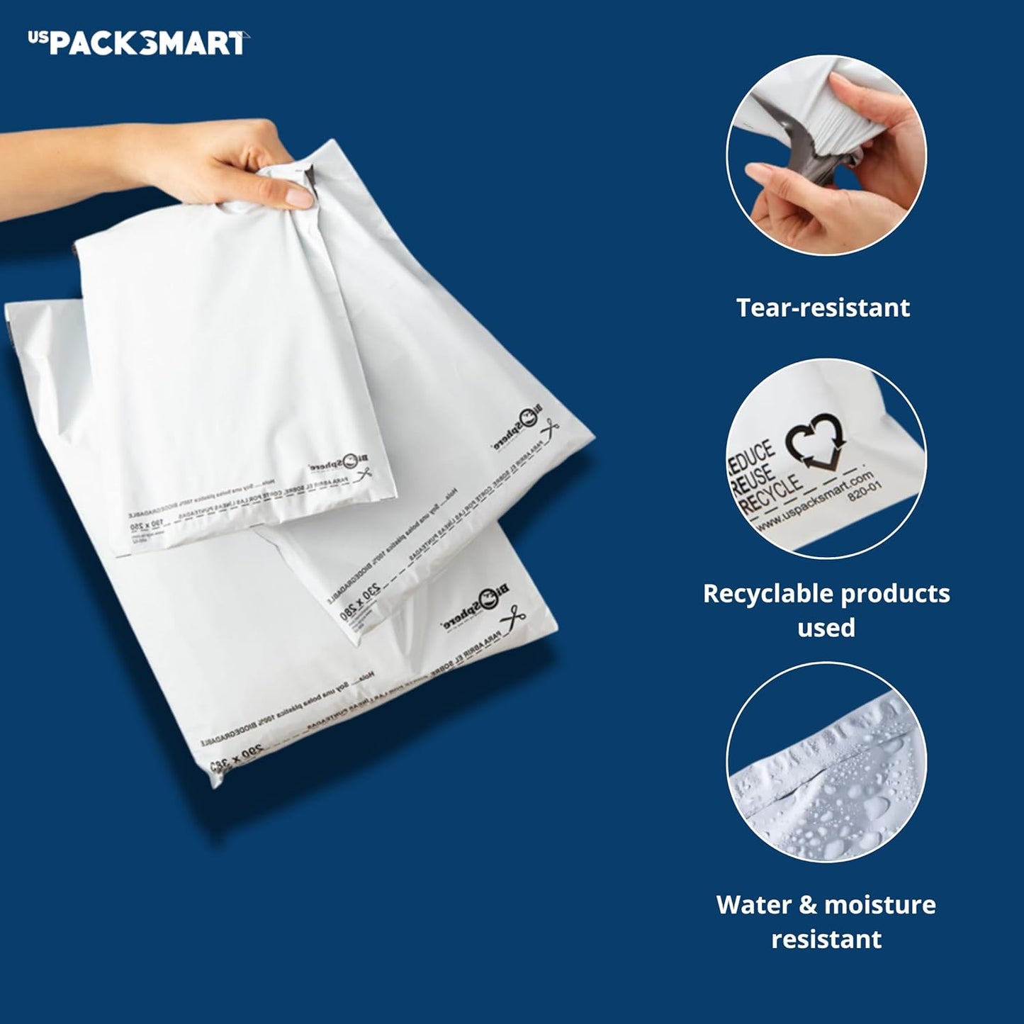 White Plastic Poly Mailers 10"x13" | Shipping Bags for Clothing, Books & Accessories | Durable Shipping Envelopes | Waterproof and Tear-Proof with Strong Self-sealing Adhesive | 100-Pack