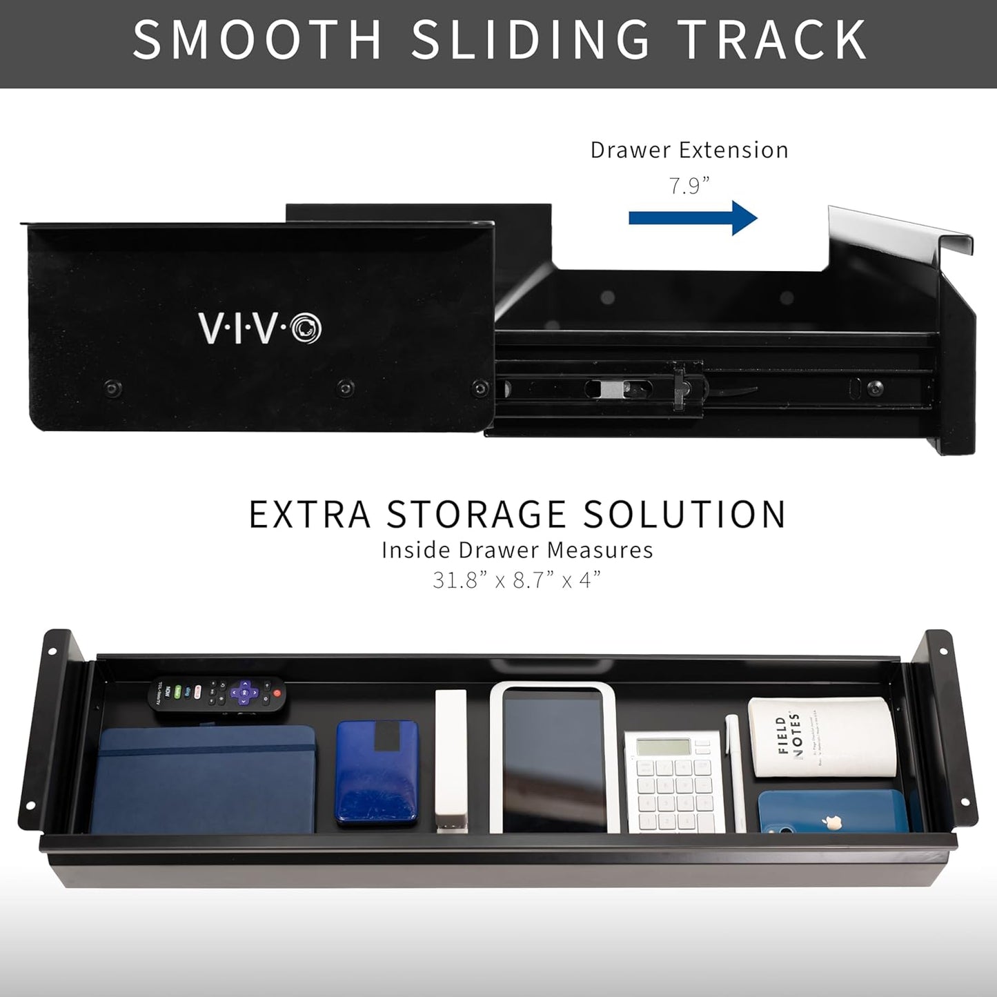 VIVO 33 inch Under Desk Slide Out Drawer without Shell, Home Office Storage Organizer, Black, DESK-AC03A-33B