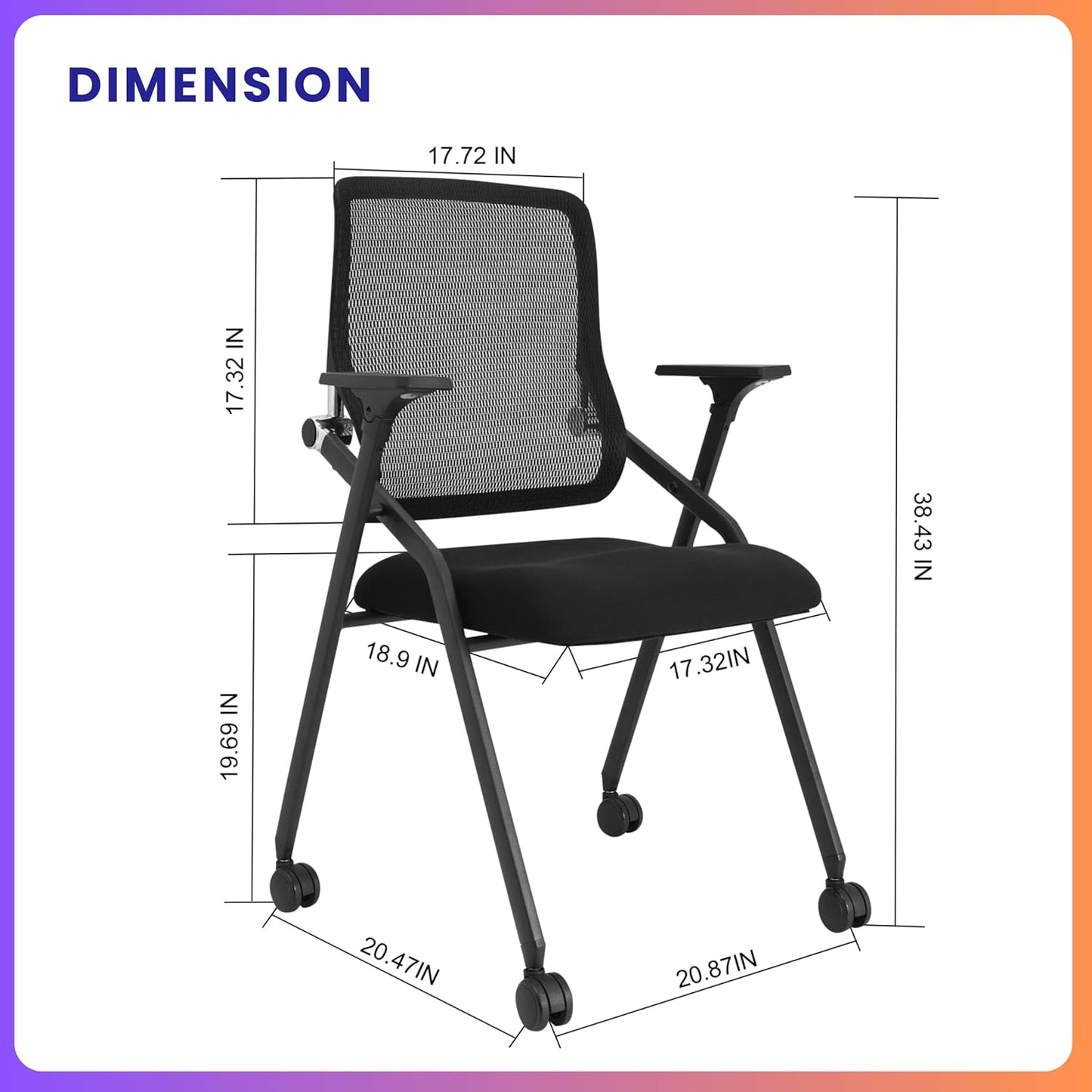 2 Pack Stackable & Foldable Conference Room Chairs with Lumbar Support, Armrest - Ergonomic Mesh Bouncing Back for Office Meeting, Conference, Reception and Training Room Chair