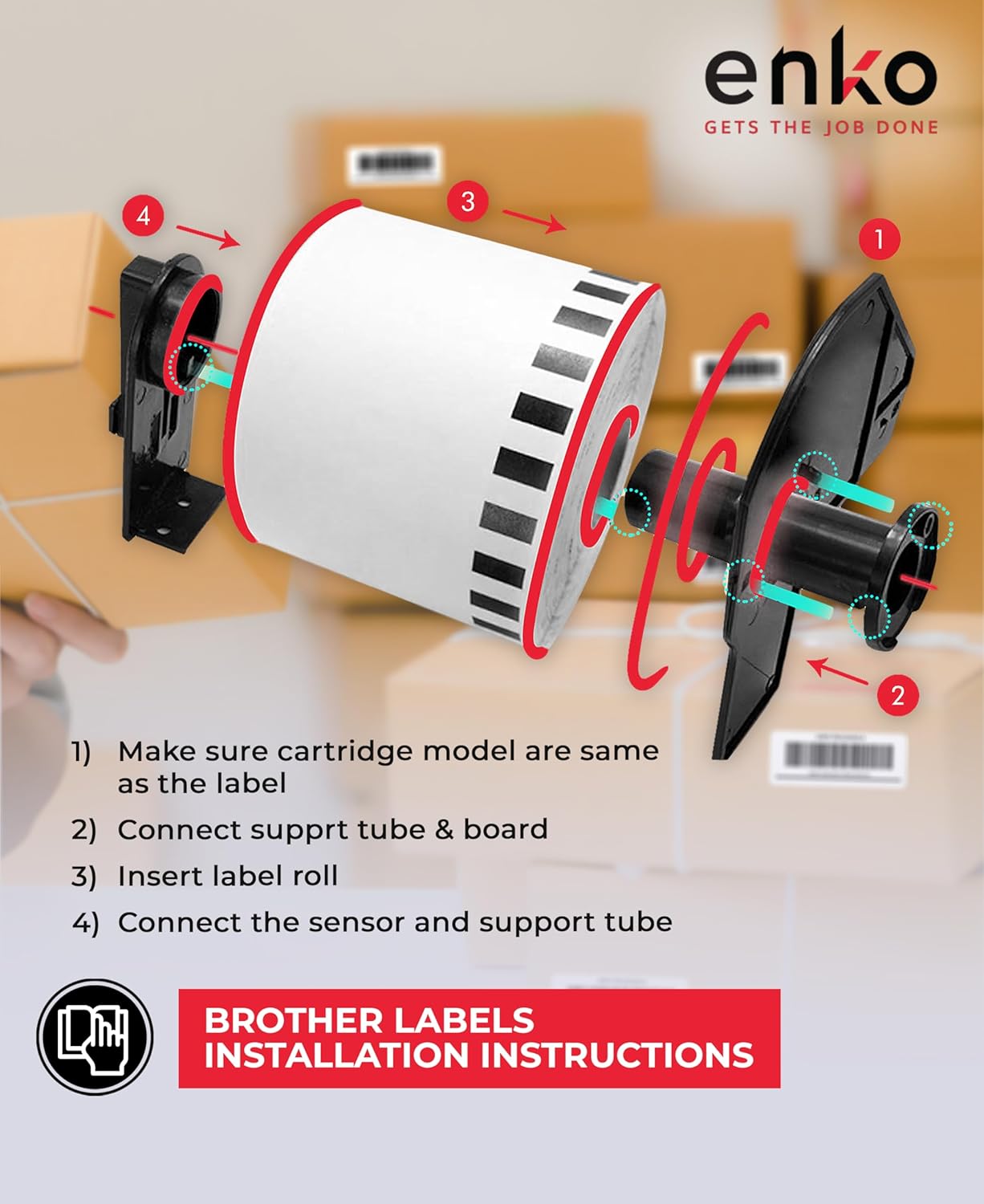 enKo - Compatible DK-2205 Continuous Paper Labels (2.4 Inch x 100 Feet) Compatible for Brother QL Label Printers - 24 Rolls with 8 Refillable Cartridge Frames