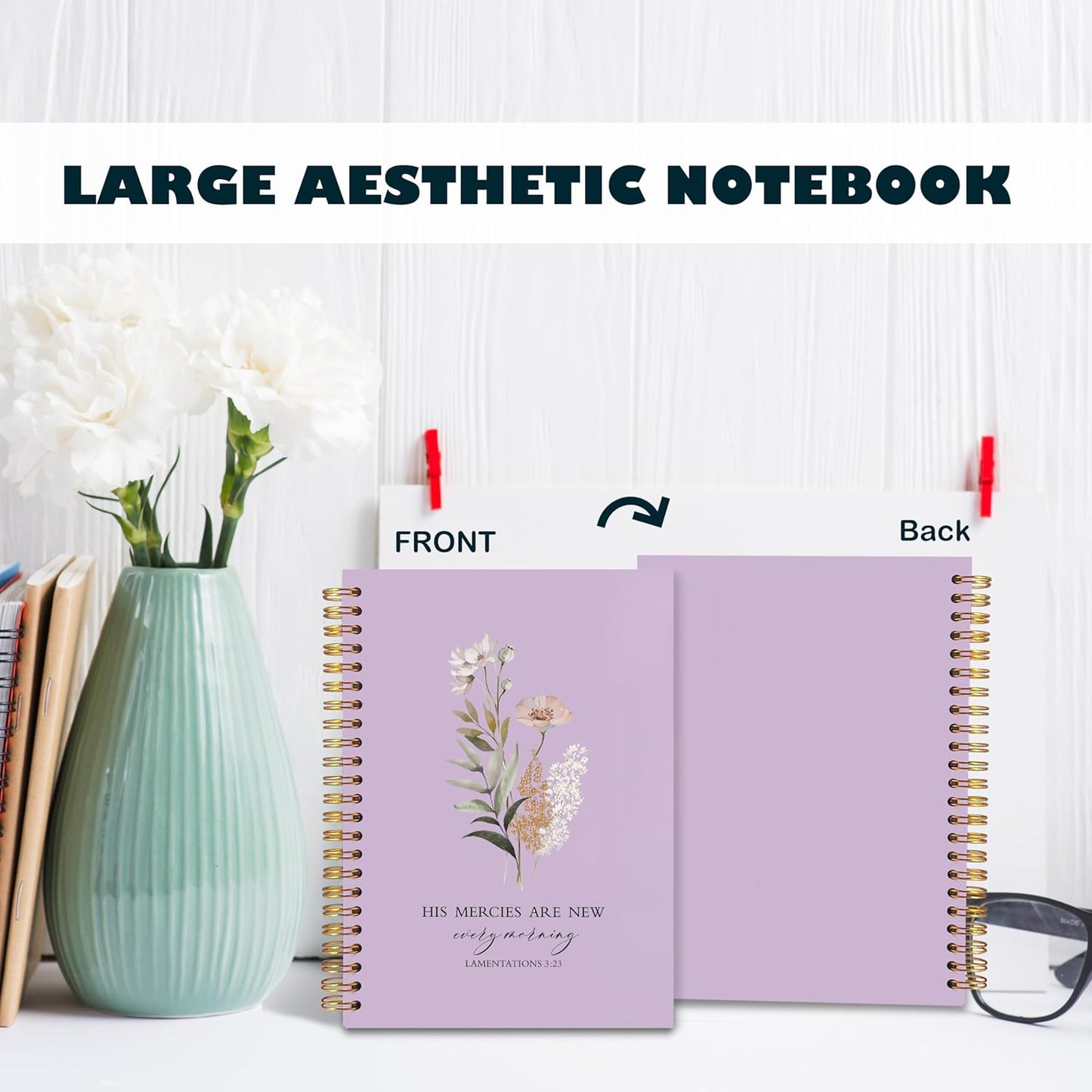 BearCake Purple Bible Christian Journals Floral Notebooks for Women Note Taking,Prayer Journal for Women, His Mercies are New Every Morning,Bible Study Journal for Women 5.5x8.3
