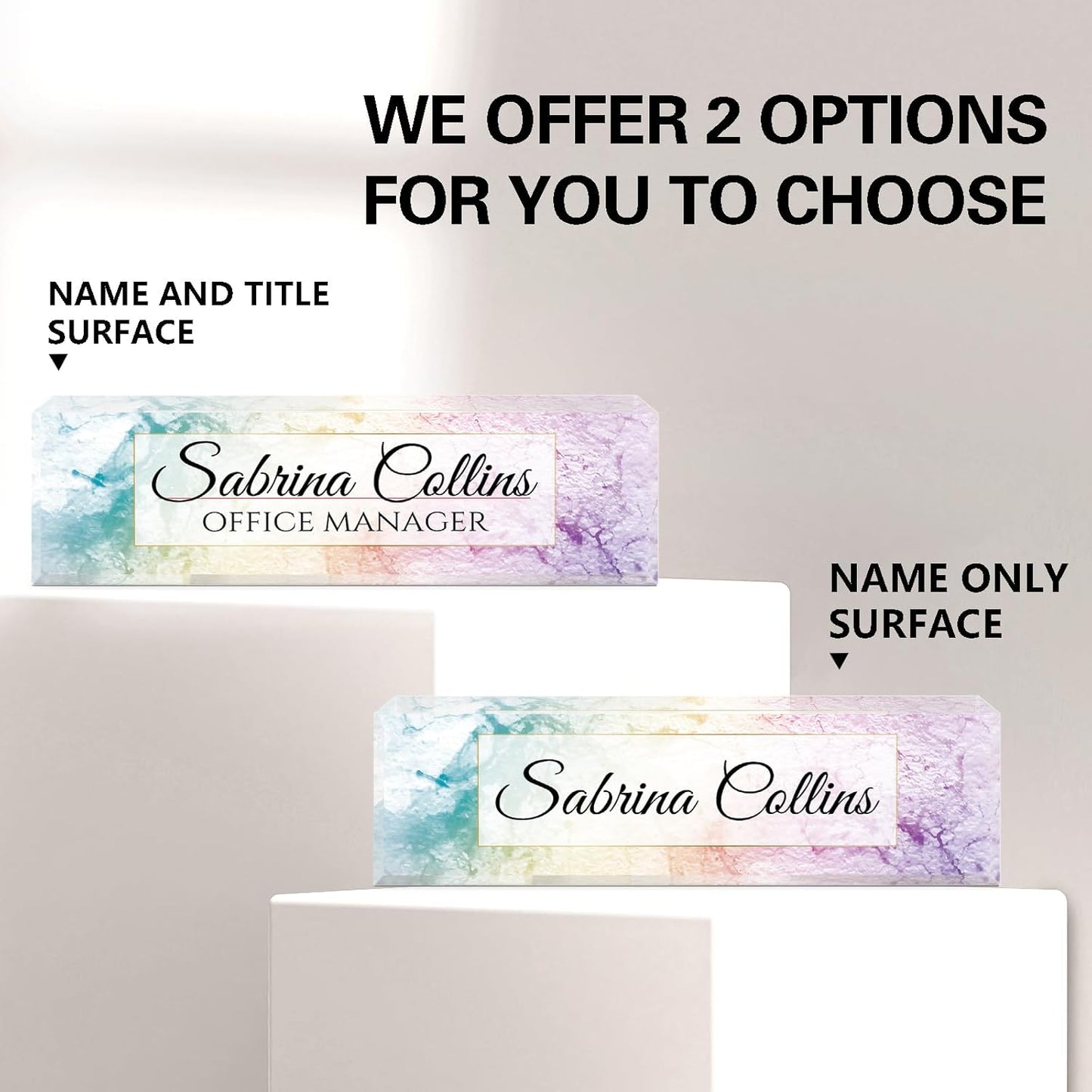 Name Plate for Desk, Desk Name Plate Personalized, Office Decor for Women Men, Acrylic Desktop Accessories, Office Appreciation Gifts for Boss Social Workers Nurse Teacher Employee (Colorful Marble)