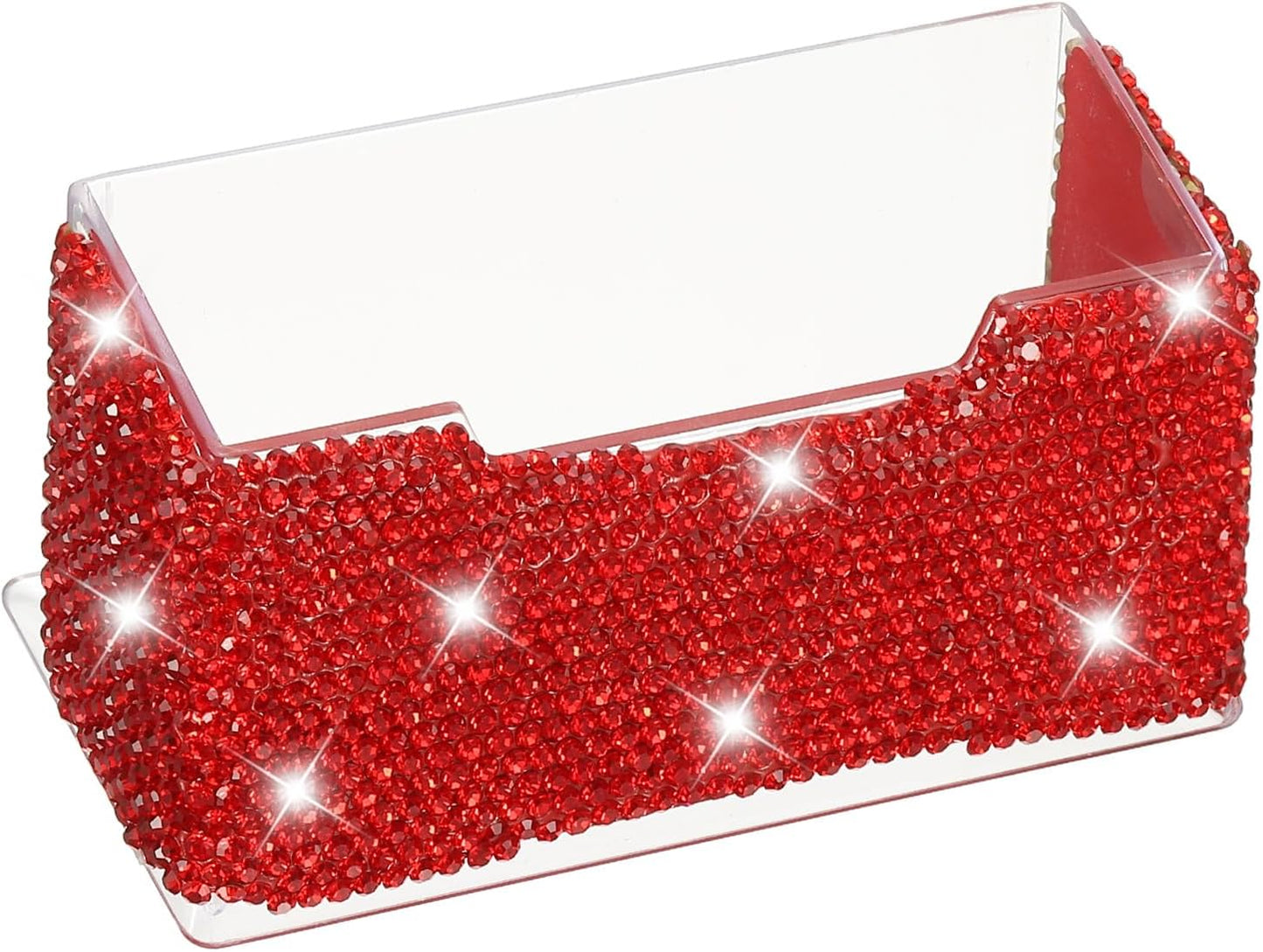 PATIKIL Rhinestone Business Card Holder, Crystal Business Card Holders Bling Business Card Organizer Display Stand for Desktop Desk Office Exhibition, Red