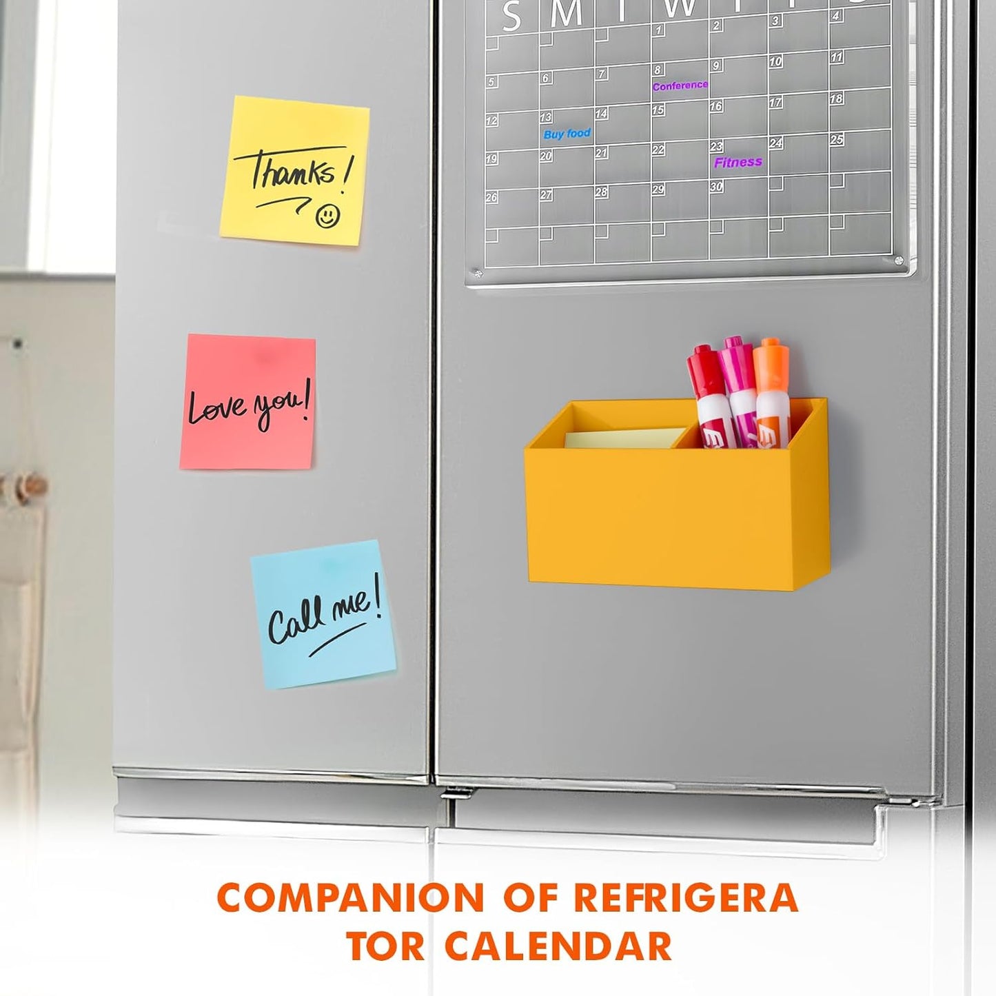 BEYGORM Magnetic Dry Erase Marker Holder for Whiteboard,Non-slip Acrylic Magnet Pen Holder for Fridge Refrigerator,Locker Organizer for Work,Locker Accessories,Pencil Cup for Desk(Orange)