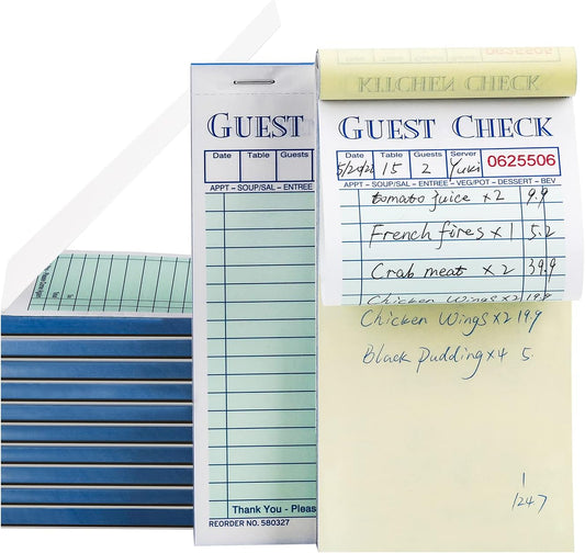 Methdic Guest Checks Server Note Pads 1000 Orders With Bottom Copy Paper Guest Receipt Waitress Notepad for Restaurants (20 Books)