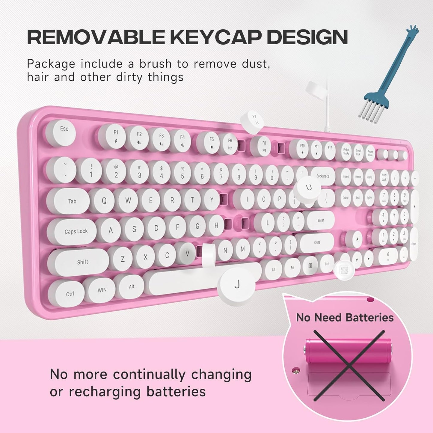 Computer Keyboard Wired, Plug Play USB Keyboard with Large Number Pad, Caps Indicators, Foldable Stands, Full Size Keyboard for Windows PC Laptop (Pink White)