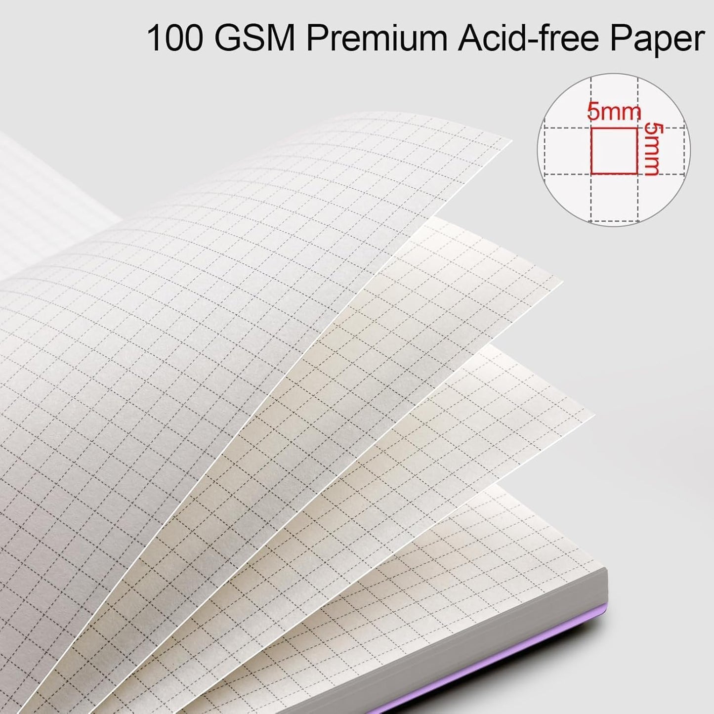 AHGXG Graph Paper Notebook - Spiral Notebook Journal 7.6" x 10", B5 Large Graph Notebook, 140 Pages, 100 gsm Thick Grid Paper, Waterproof Plastic Cover, for School Writing Engineering, Purple