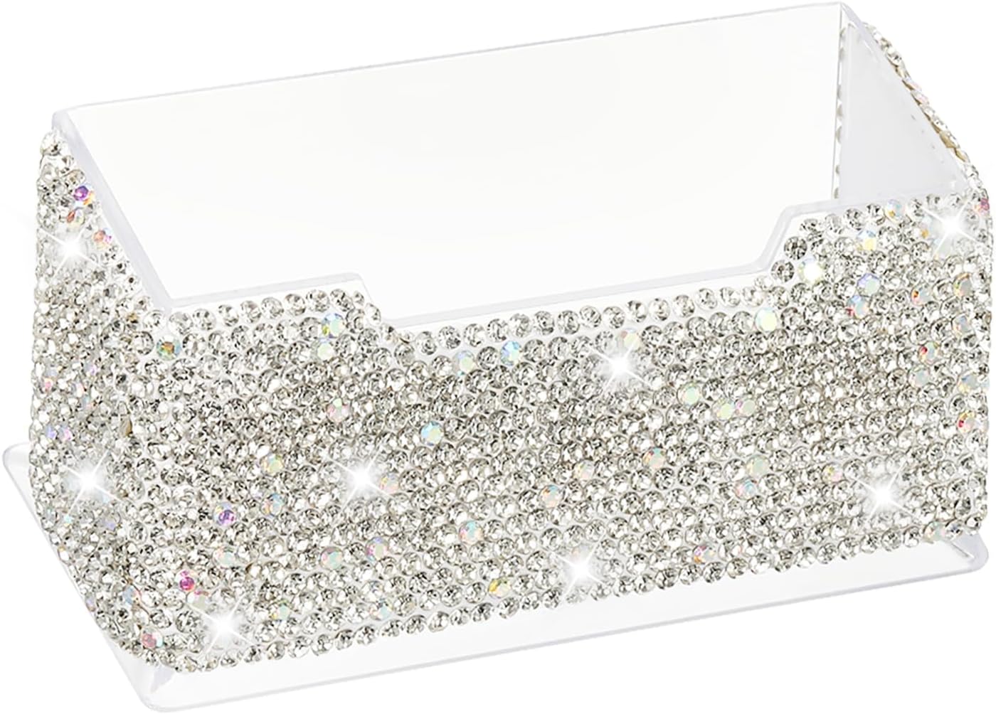PATIKIL Rhinestone Business Card Holder, Crystal Business Card Holders Bling Business Card Organizer Display Stand for Desktop Desk Office Exhibition, White