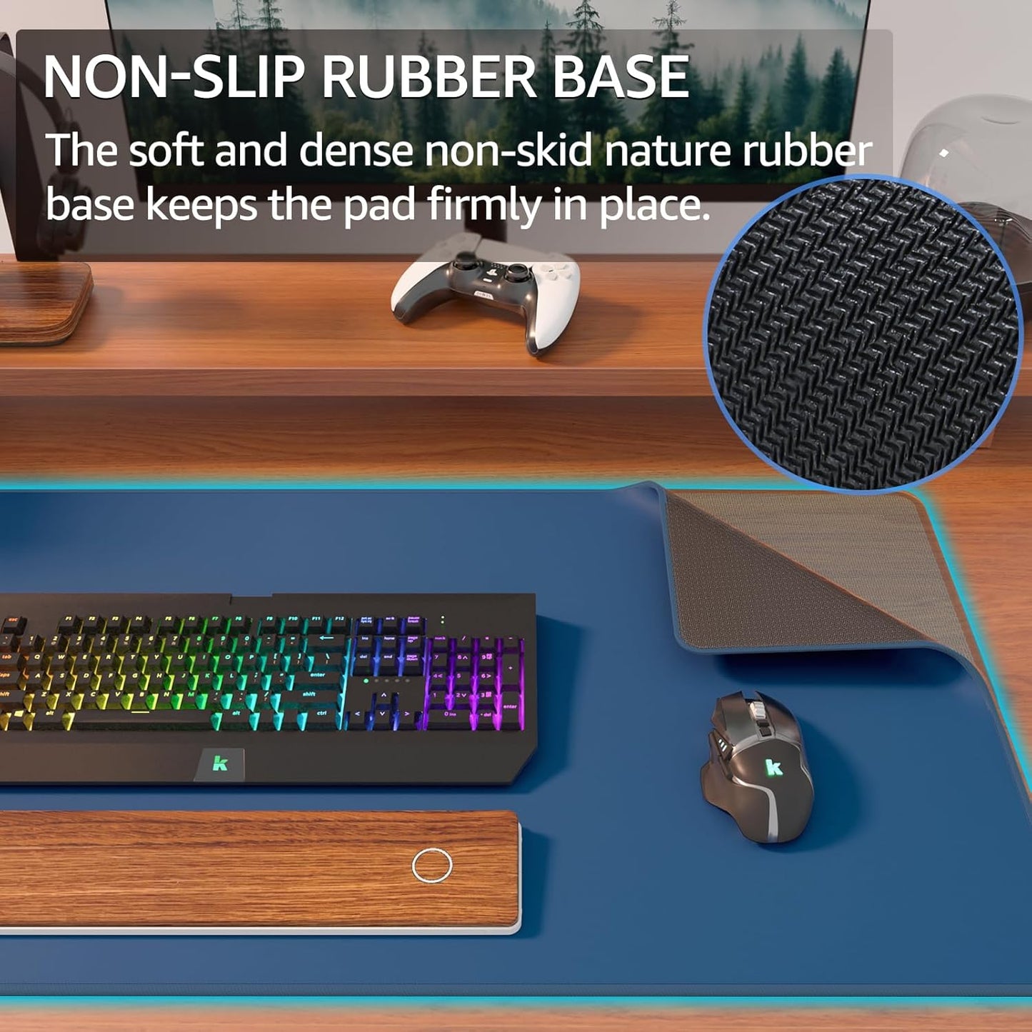 KTRIO Large Gaming Mouse Pad with Stitched Edges, Extended Mousepad with Superior Micro-Weave Cloth, Non-Slip Base, Water Resist Keyboard Pad for Gamer, Office & Home, 31.5x15.7in, Navy Blue