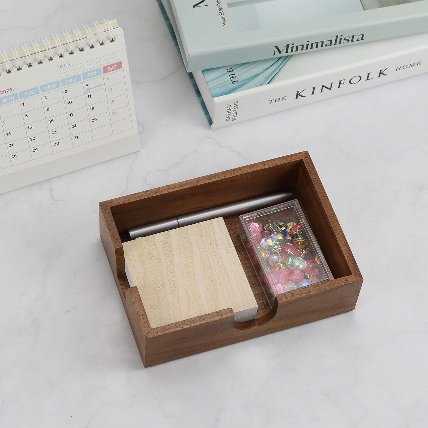 MultiBey Walnut Wood Sticky Notes Holder, 4x6 in Self -Sticky Note Memo Holder, Wooden Notepad Holder Dispenser Desk Supplies Desktop Accessories for Office Home School (L)