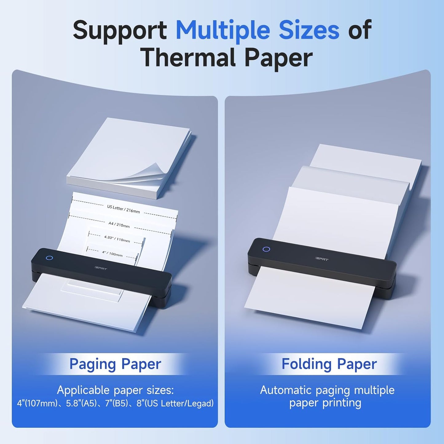 iDPRT Portable Printer Wireless for Travel, 300DPI Bluetooth Thermal Printer Support for 8.5"x11" US Letter, Inkless Compatible with iOS, Android, Laptop for Office, Car and Home, School
