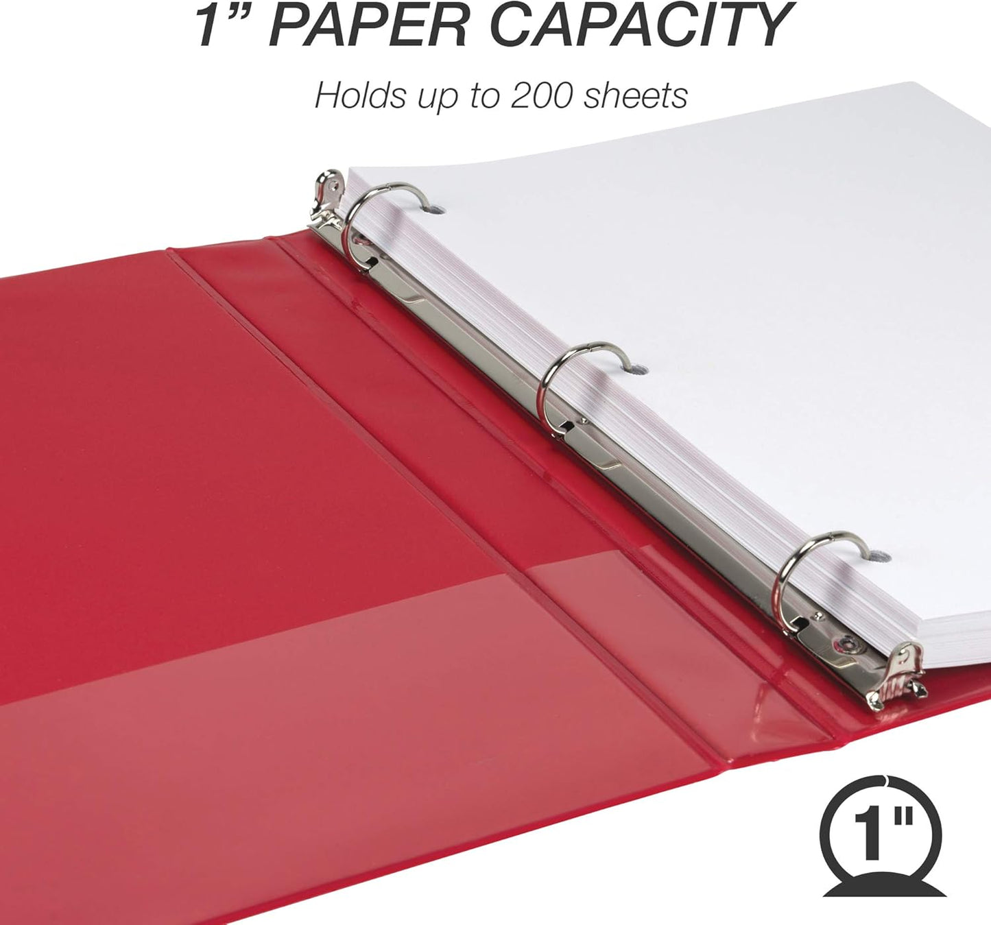 Samsill 1 Inch 3 Ring Binder, Made in USA, Economy Round Ring, Clear View Cover, 200 Sheet Capacity - for School, Home, Office - Ruby Red