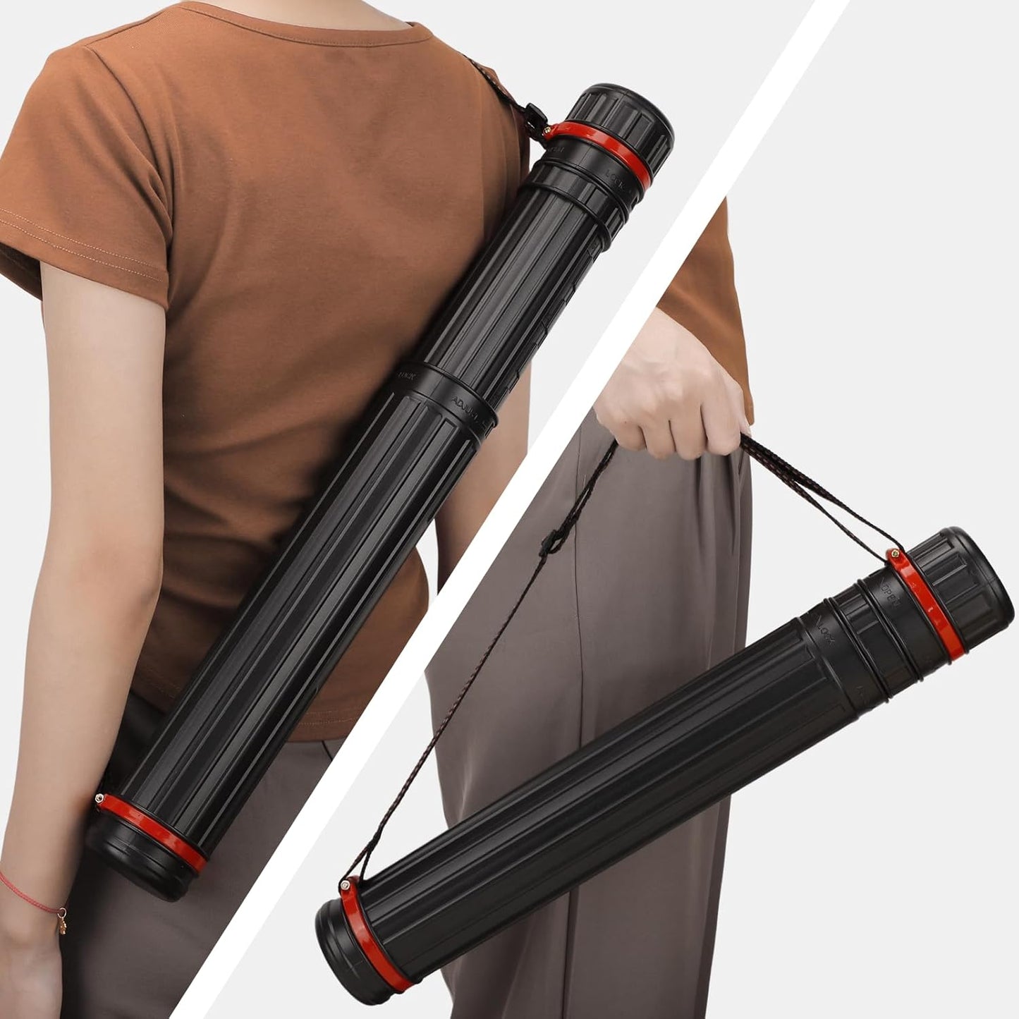 DEWEL 2 Pcs Black Document/Poster/Art Storage Tube, Adjustable Strap Waterproof and Light-Resistance Telescoping Carrying Case for Drawing, Drafting, Map Scroll, Document and Blueprint