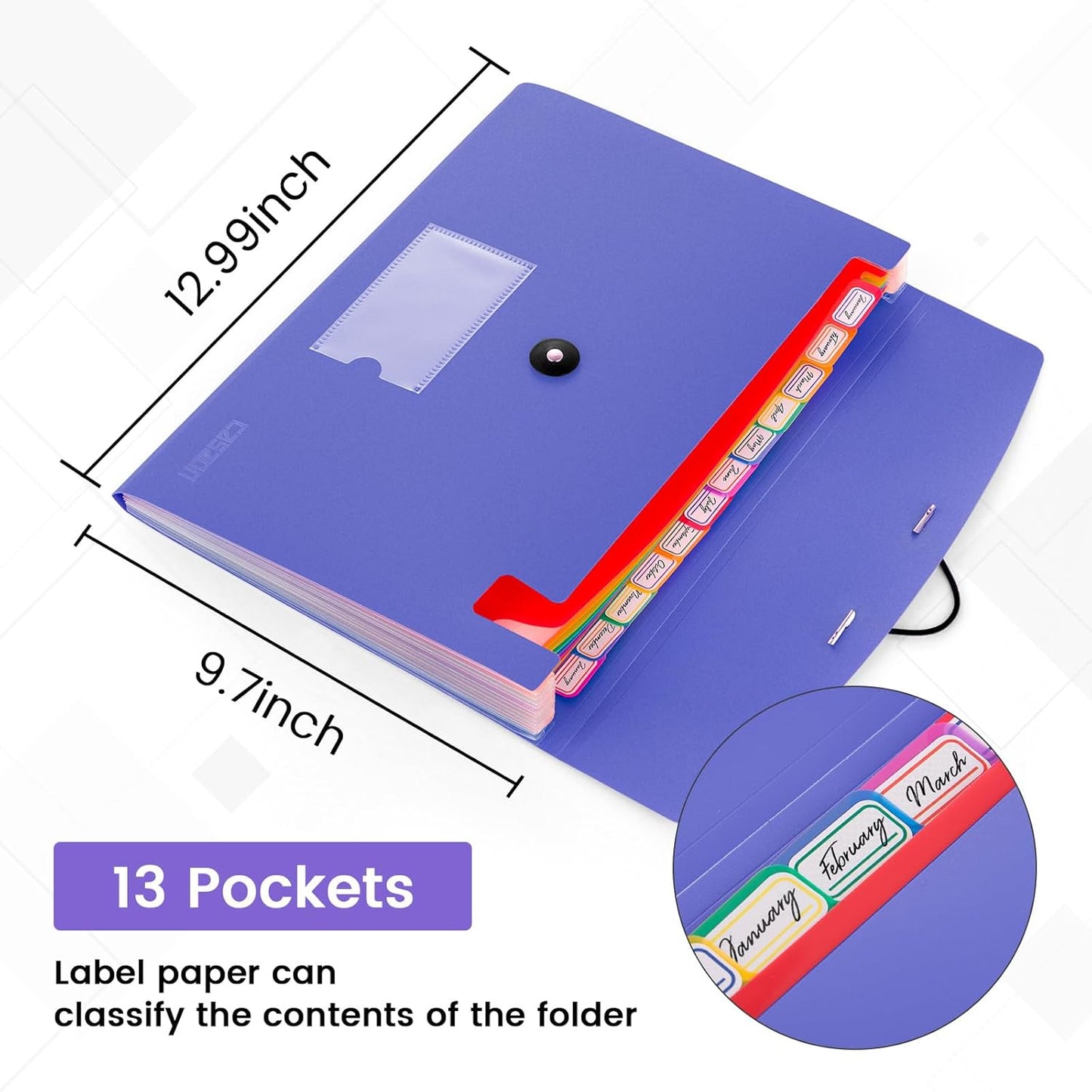 13 Pocket Expanding File Folder Accordian File Organizer, A4 Letter Size Paper Document Receipt Holder for School Office Supplies, Purple Blue