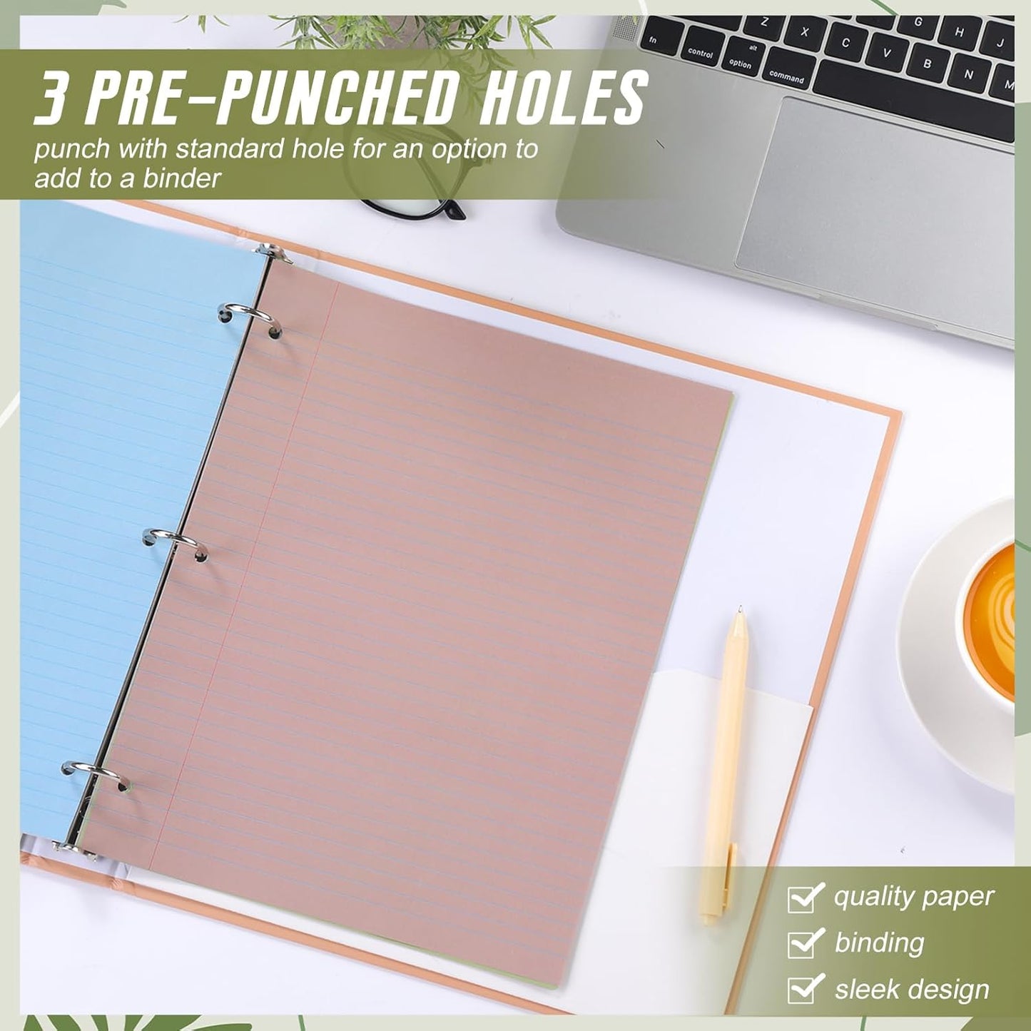 PerKoop 600 Sheets Colored Loose Leaf Paper 8.5" x 11" college ruled Lined 3 Hole Punched notebook Filler Paper for 3 Ring Binders Office School Supplies (Earthy Color)