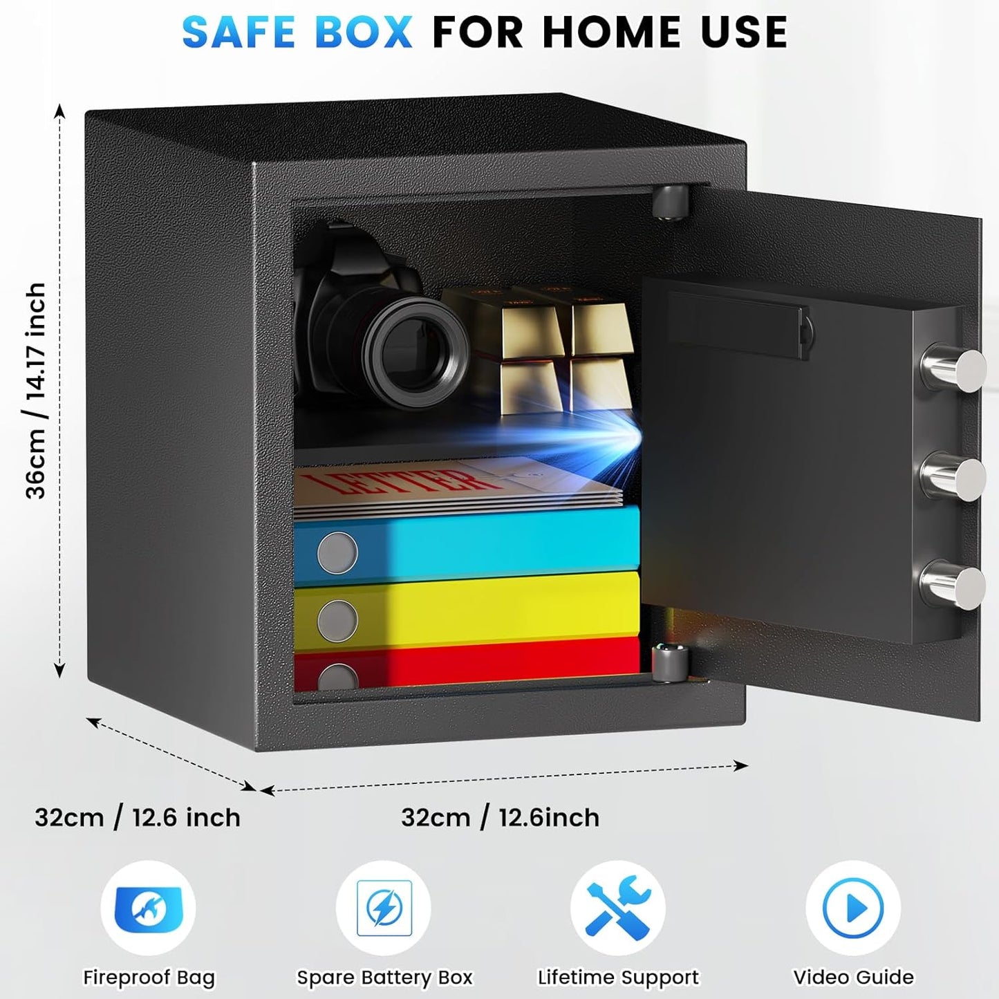1.8 Cuft Safes for Home, Fireproof Safe Box, Home Safes Fireproof Waterproof with Electronic Keypad, Spare Key, Smart Alert, Security Fire Proof Safe for home documents Money Medicine