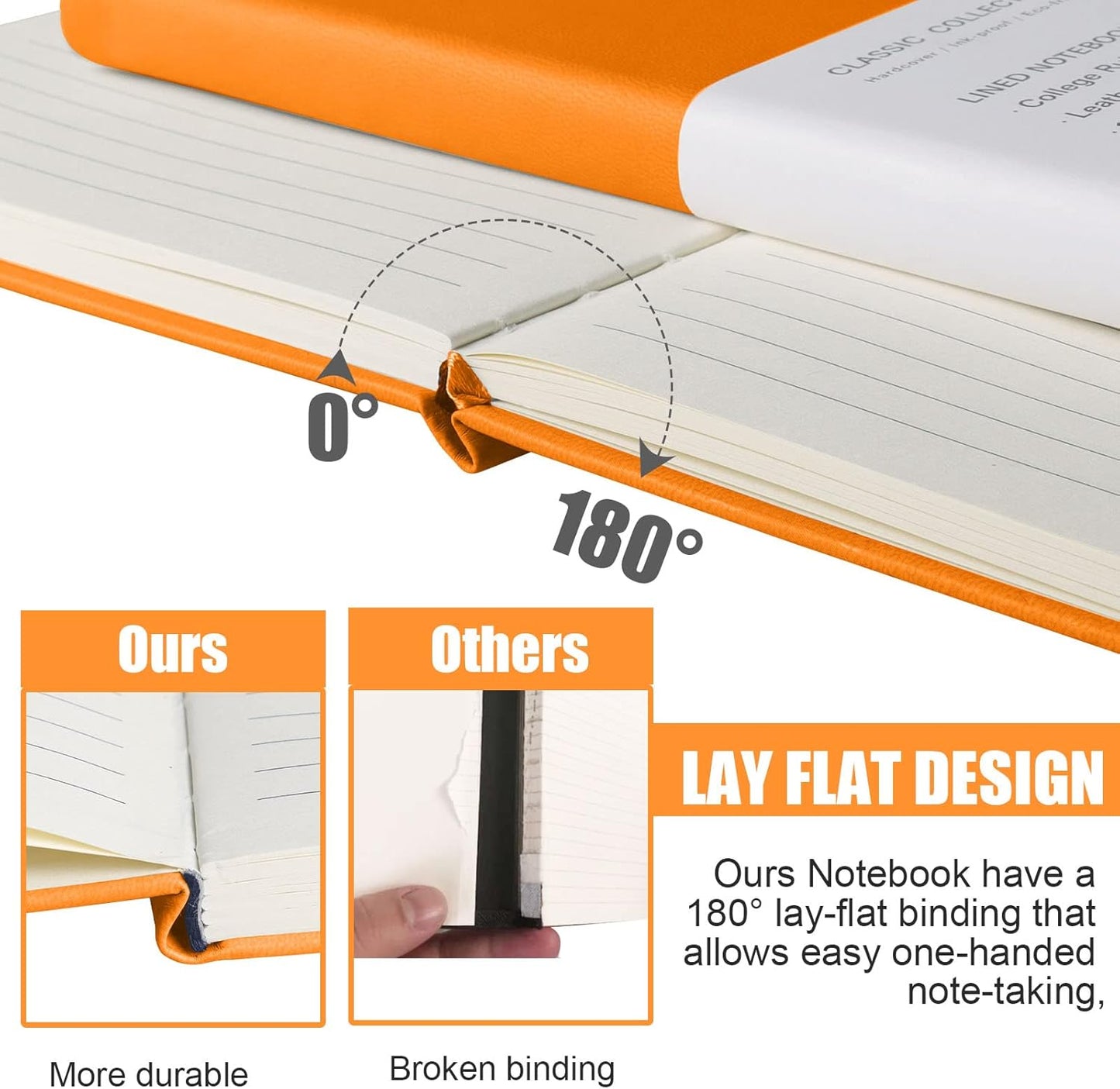 Lined Journal Notebook, 10Pack(Orange), 160 Pages, Medium 5.7 inches x 8 inches - 100 gsm Thick Paper, Hardcover