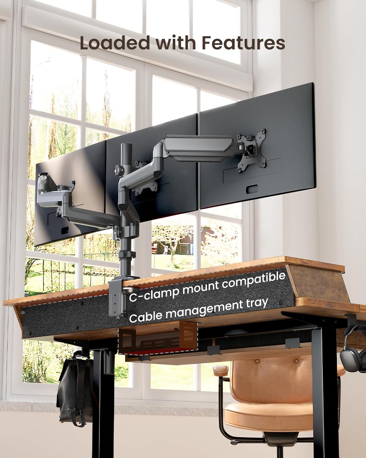 ErGear Electric Standing Desk with 4 Drawers, 63" x 30" Height Adjustable Desk with Storage, C-Clamp Mount Compatible, Computer Home Office Table with Cable Management Tray, Vintage Brown
