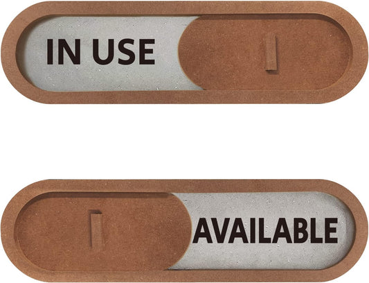 GEEKBEAR In Use Available Slider Door Sign for Home Office - Premium MDF, 7.5 x 2.2 in (Brown)