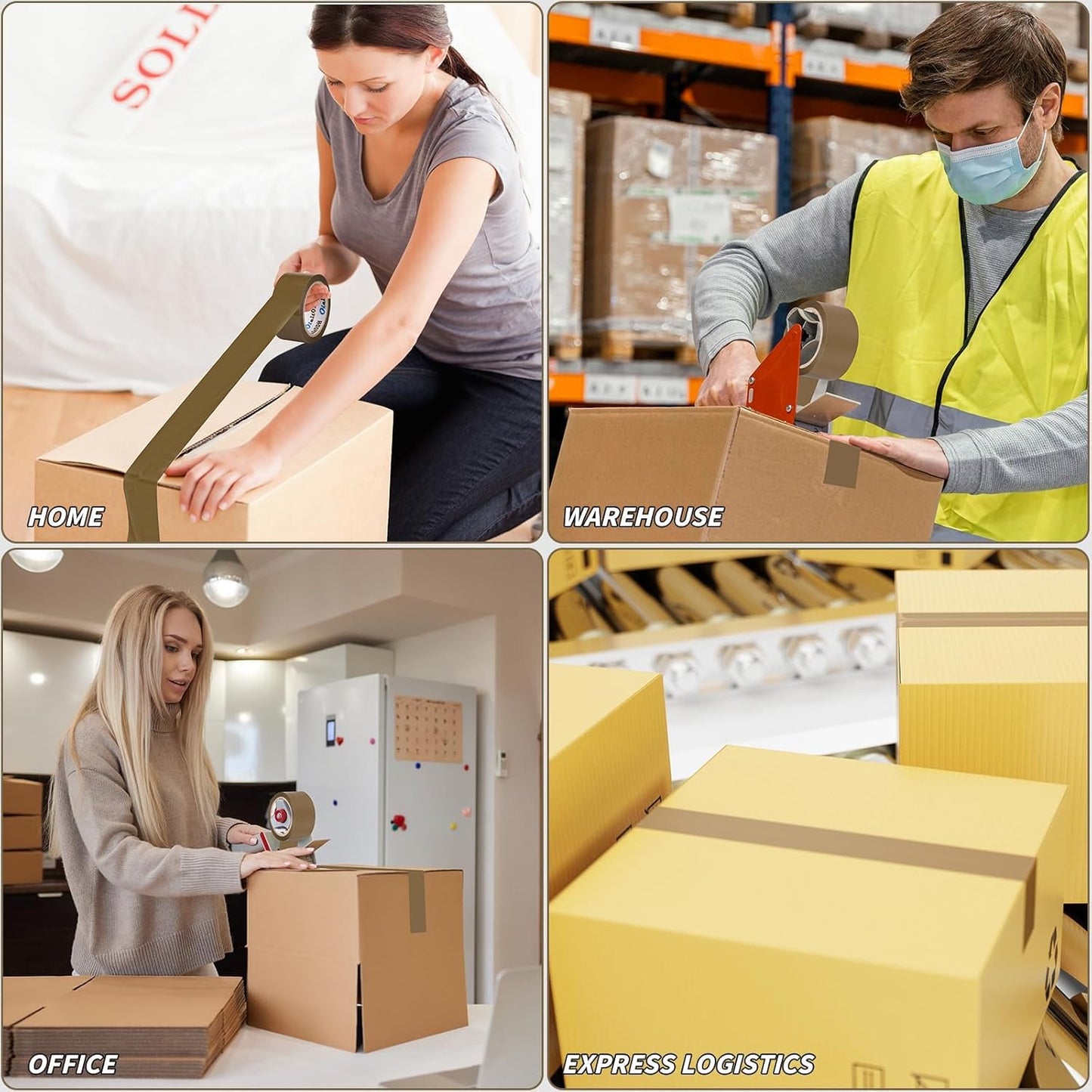 20 Rolls Brown Packing Tape with Dispenser, 1.88" X 120 yd Shipping Tape Bulk, Total 2400 yards, 2.6 mil, 3" Core, Tan Packing Tape Refills, Carton Sealing Tape for Moving Boxes, Package, Mailing