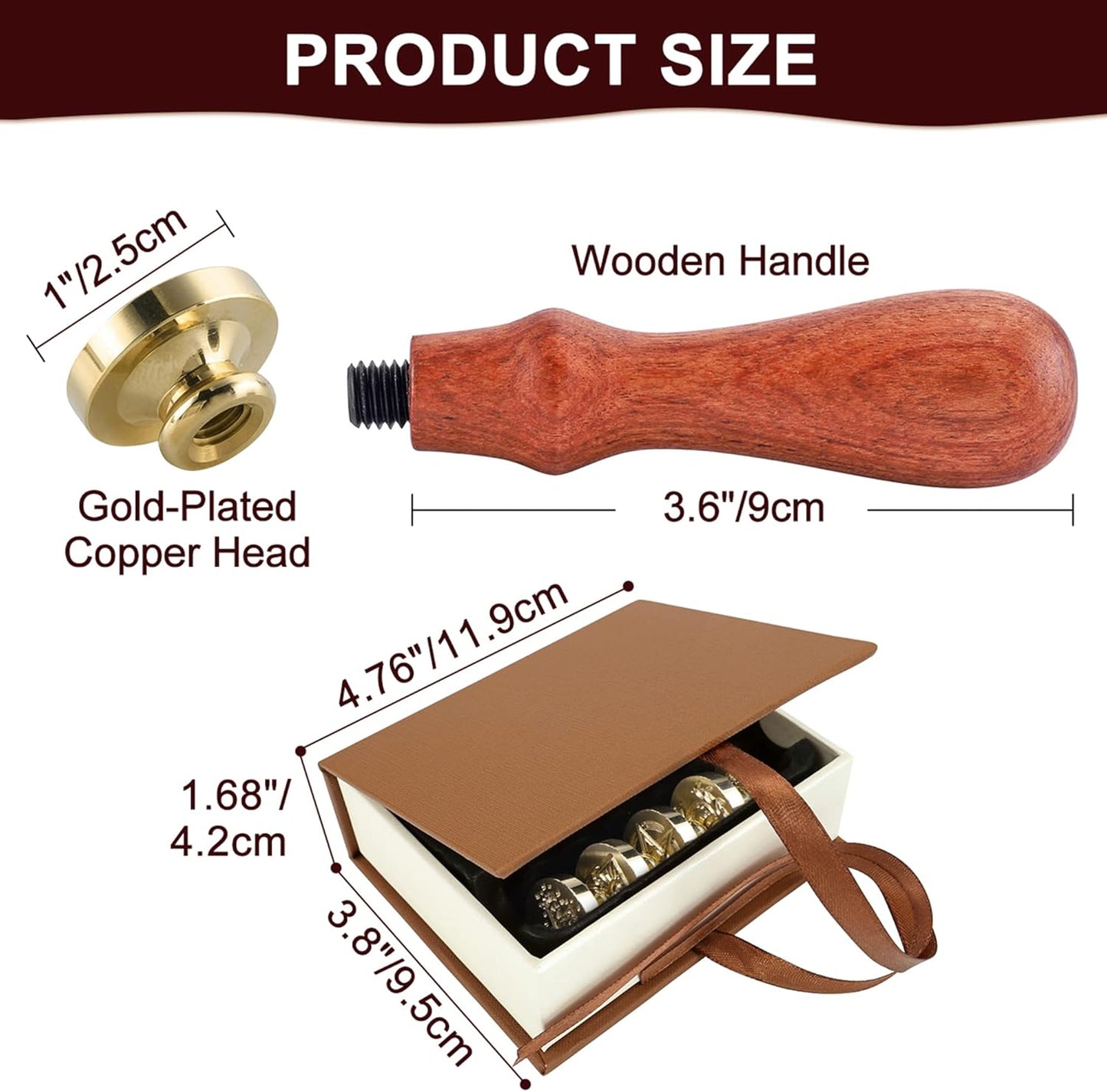 Yoption Wax Seal Stamp Gift Box Set, 6 Pieces Wiccan Copper Sealing Wax Stamp Heads + 1 Wooden Hilt for Invitations Letter Cards Envelopes Witchcraft