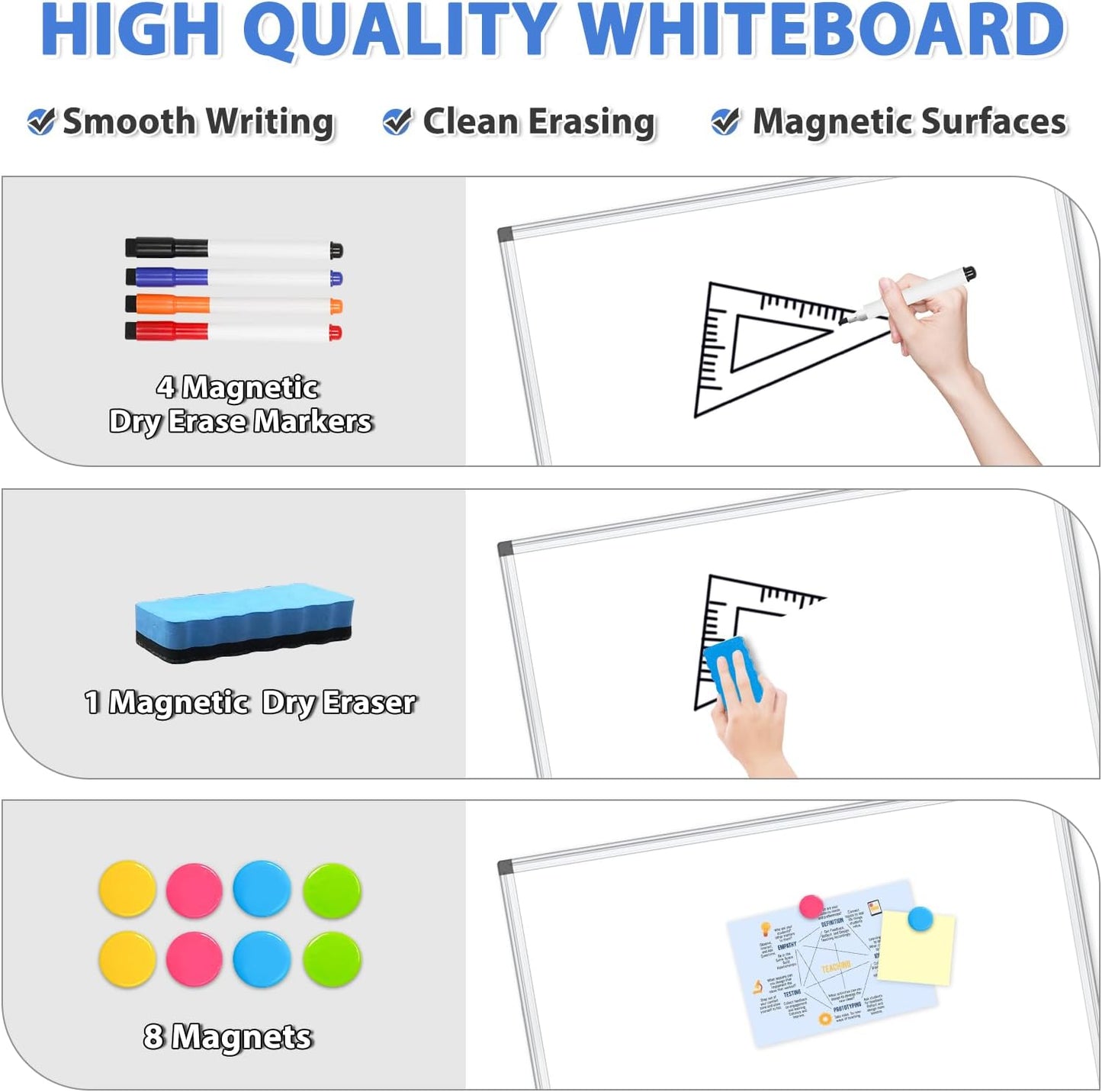 WALGLASS 2 Pack Large White Board, 60" x 40" Double-Sided Dry Erase Board Whiteboard for Wall, Hanging Mounted Whiteboard Silver Aluminium Frame for Home, School, Office