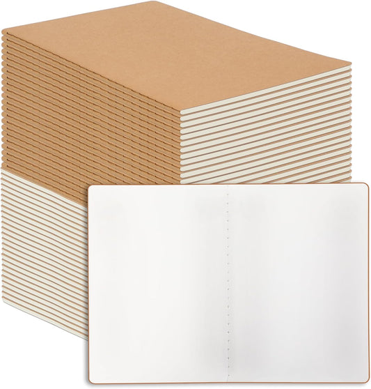 48 Pack Blank Kraft Notebooks, 8.3x5.5 Inches A5 Small Journals Bulk Blank Notebooks 80 Gsm Unlined with 60 Pages A5 Subject Notebooks Traveler Journal Set for Adult Students Back to School Supplies