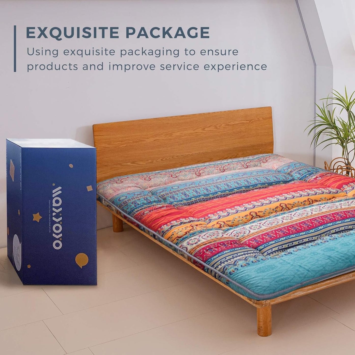 MAXYOYO Bohemian Retro Mattress Vintage Floral Japanese Futon Roll Up Tatami Floor Mat Foldable Bed Portable Camping Mattress Sleeping Pad Floor Lounger Couch Bed Full Size