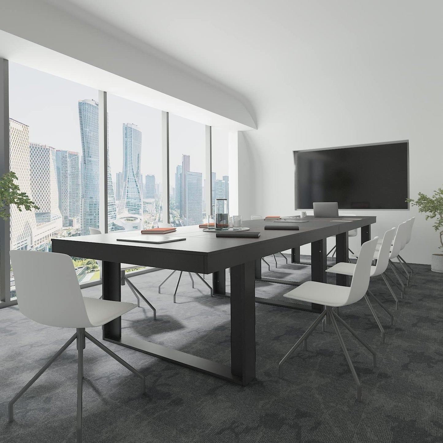 ECACAD 7FT Conference Table for 6-8 People, Large Rectangular Meeting Table, Modern Seminar Table for Office Meeting Conference Room, Black and Deep Brown (86.8”L x 47.2”W x 29.4”H)